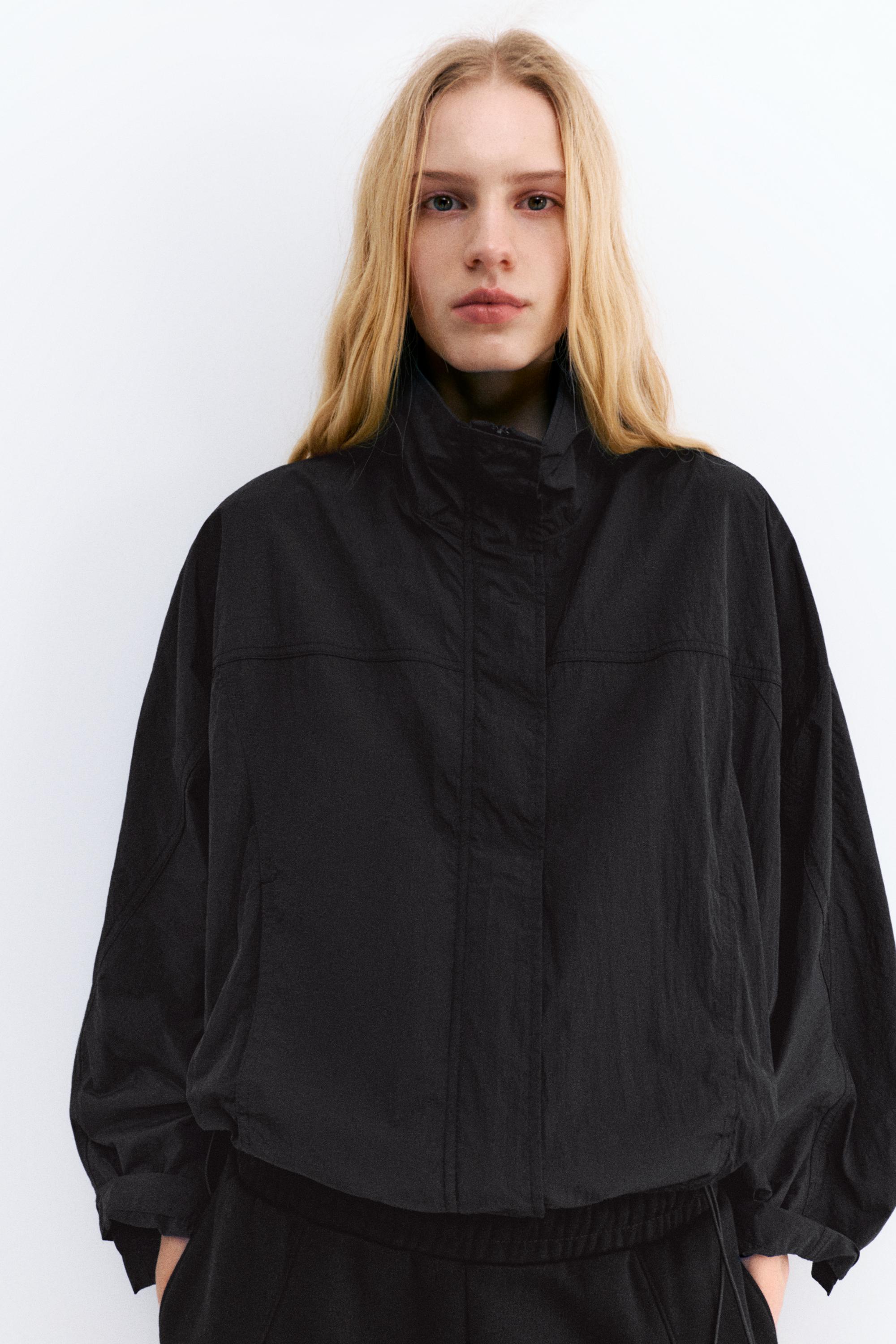 Short nylon-effect jacket — Black