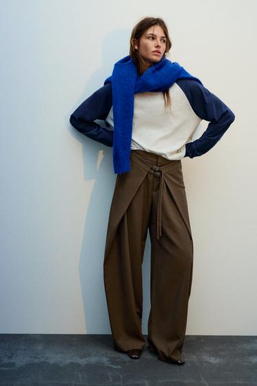 Darted smart trousers with buckles — Brown 1
