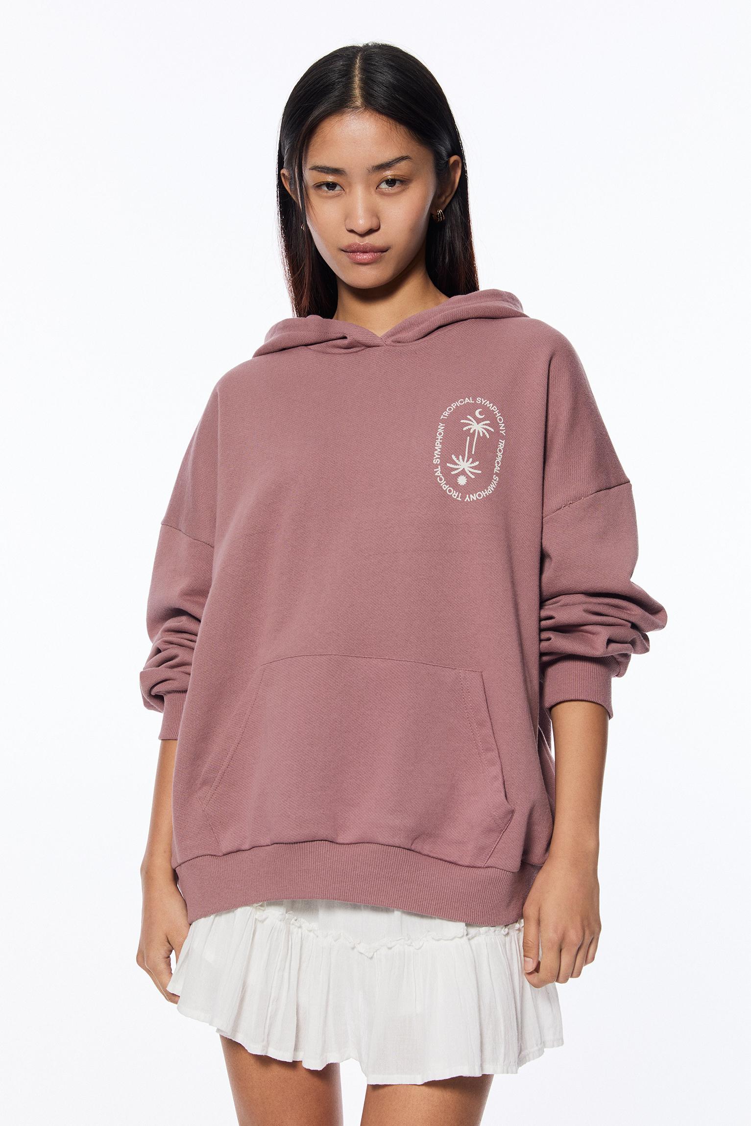 Pink hoodie pull and bear best sale