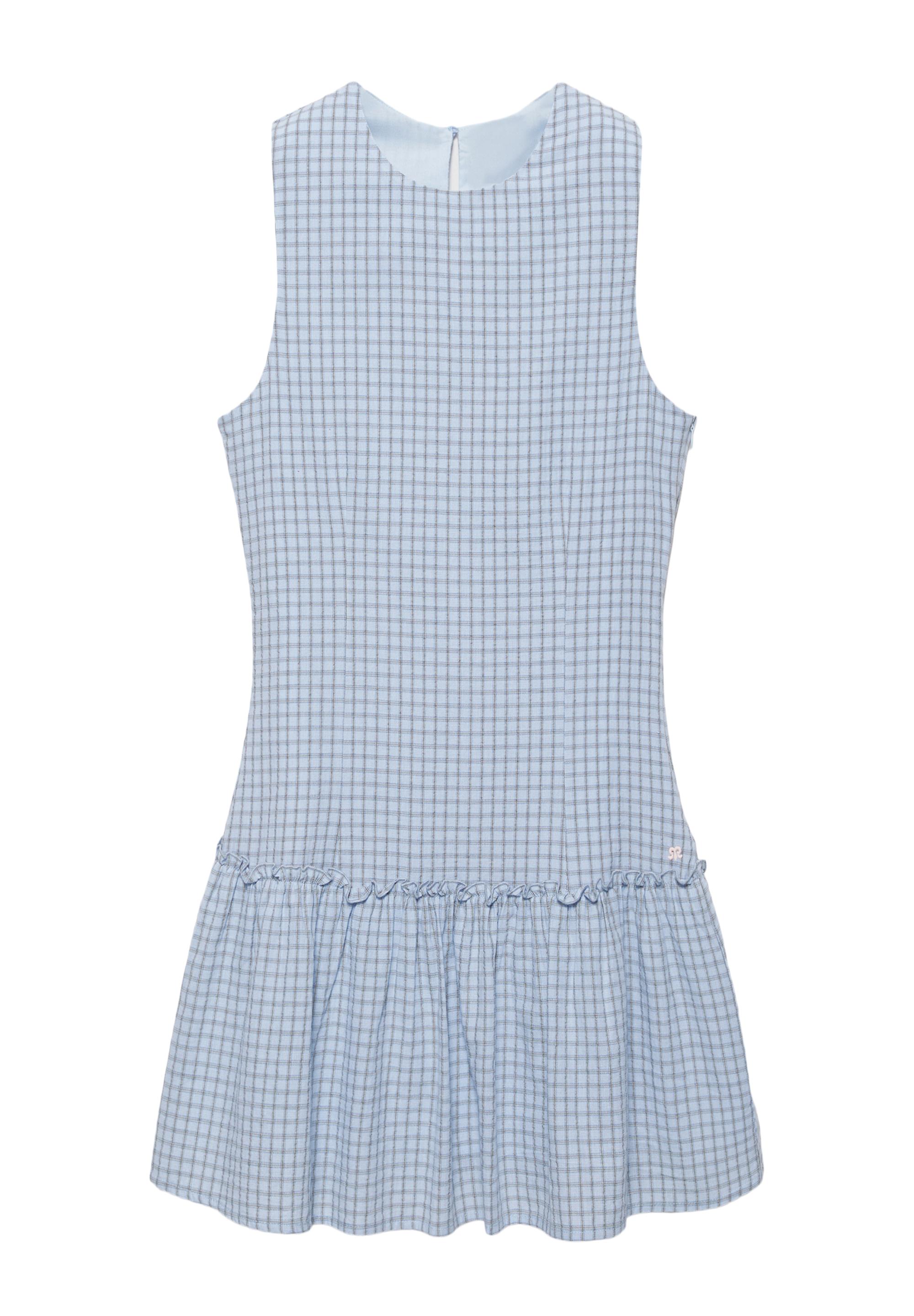 Short check dress with voluminous hem — Sky blue