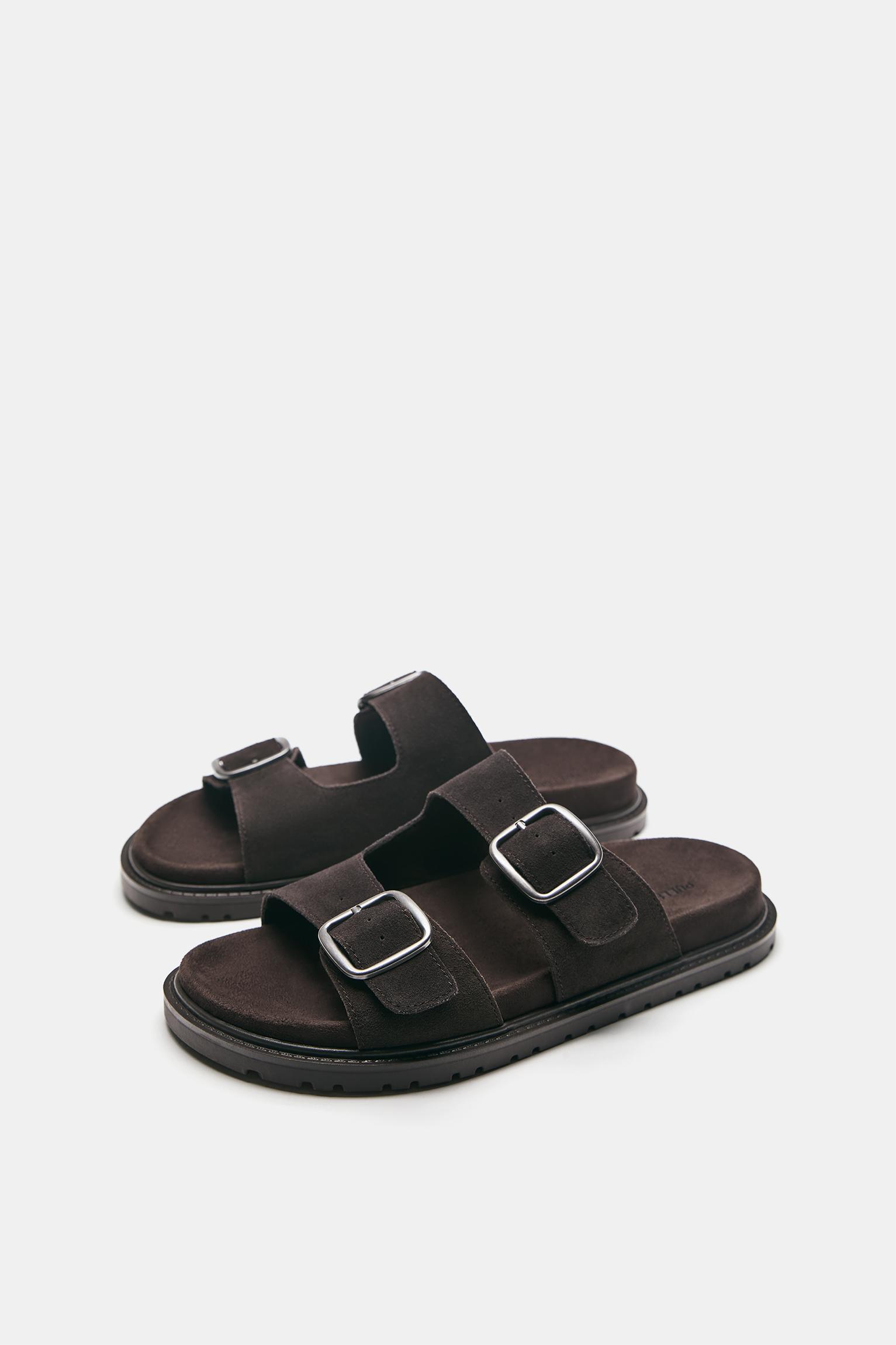 Leather buckle sandals — Brown