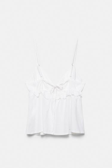 Ruffled linen top — White 7