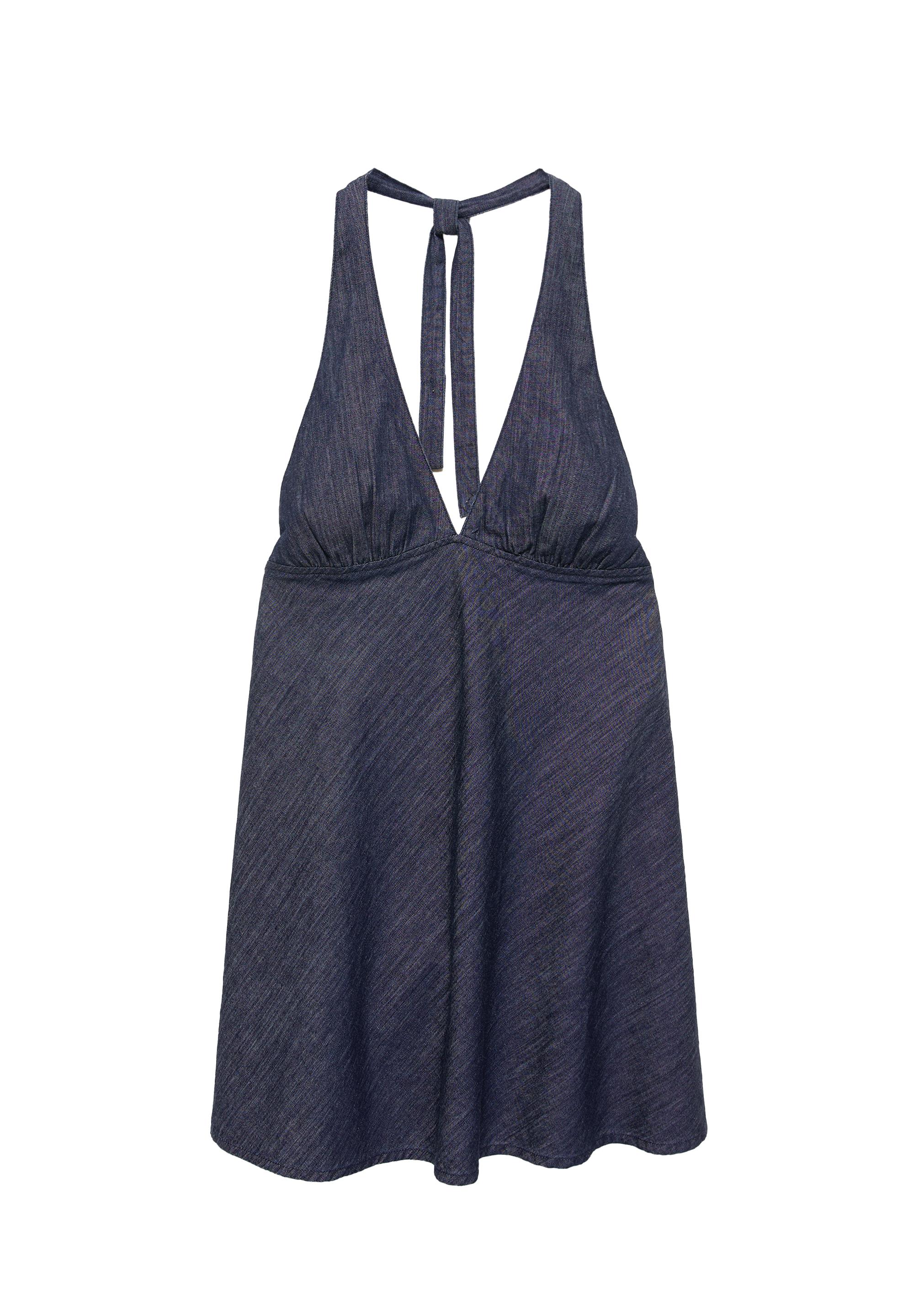 Short denim halter dress — Dark blue