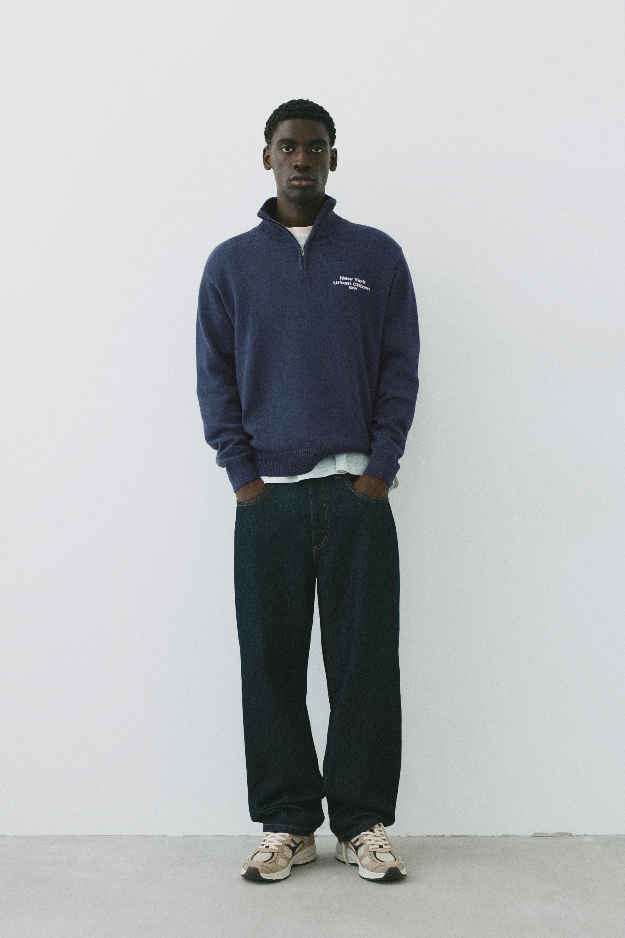Embroidered quarter-zip sweatshirt — Indigo blue