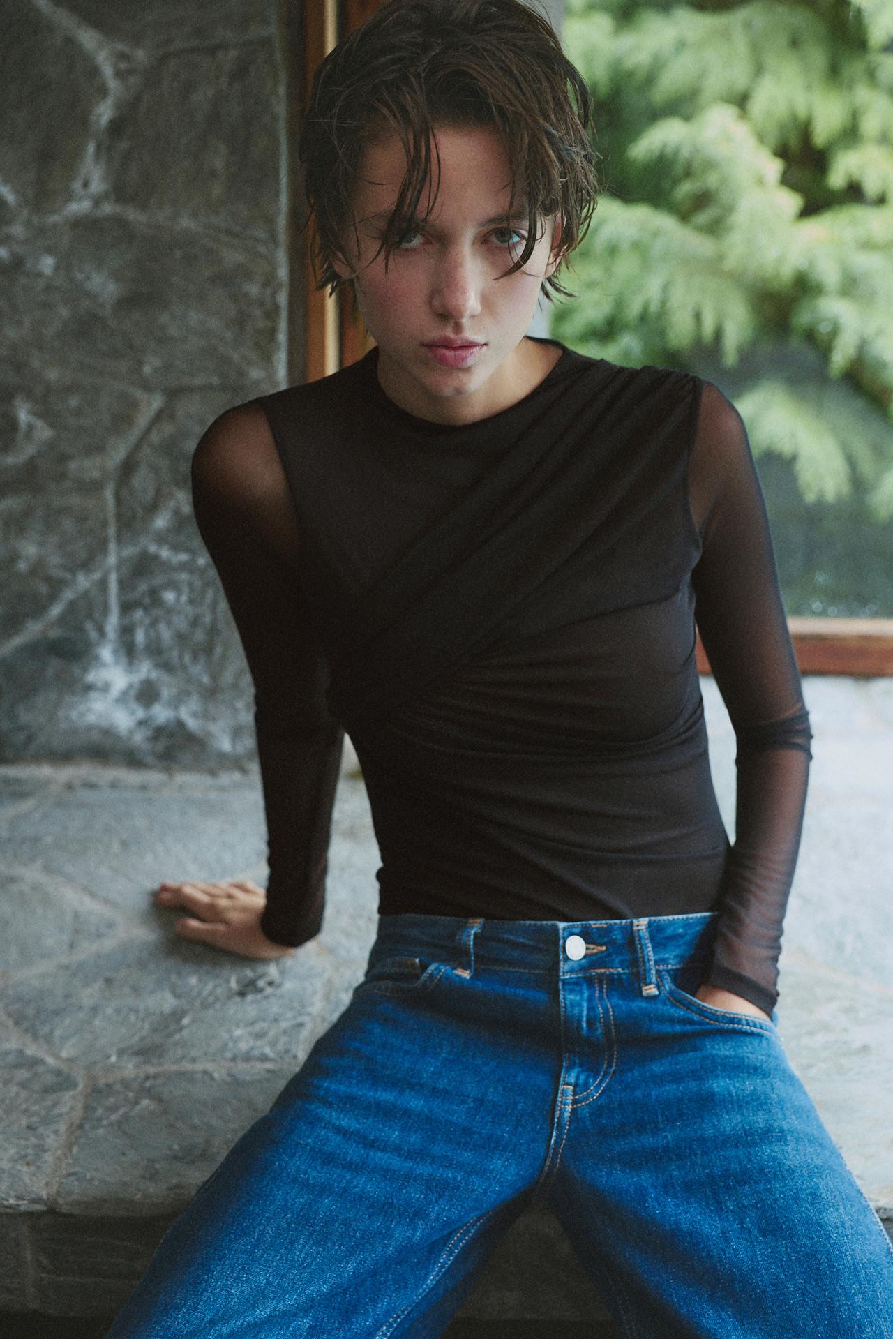 Draped tulle bodysuit — Black