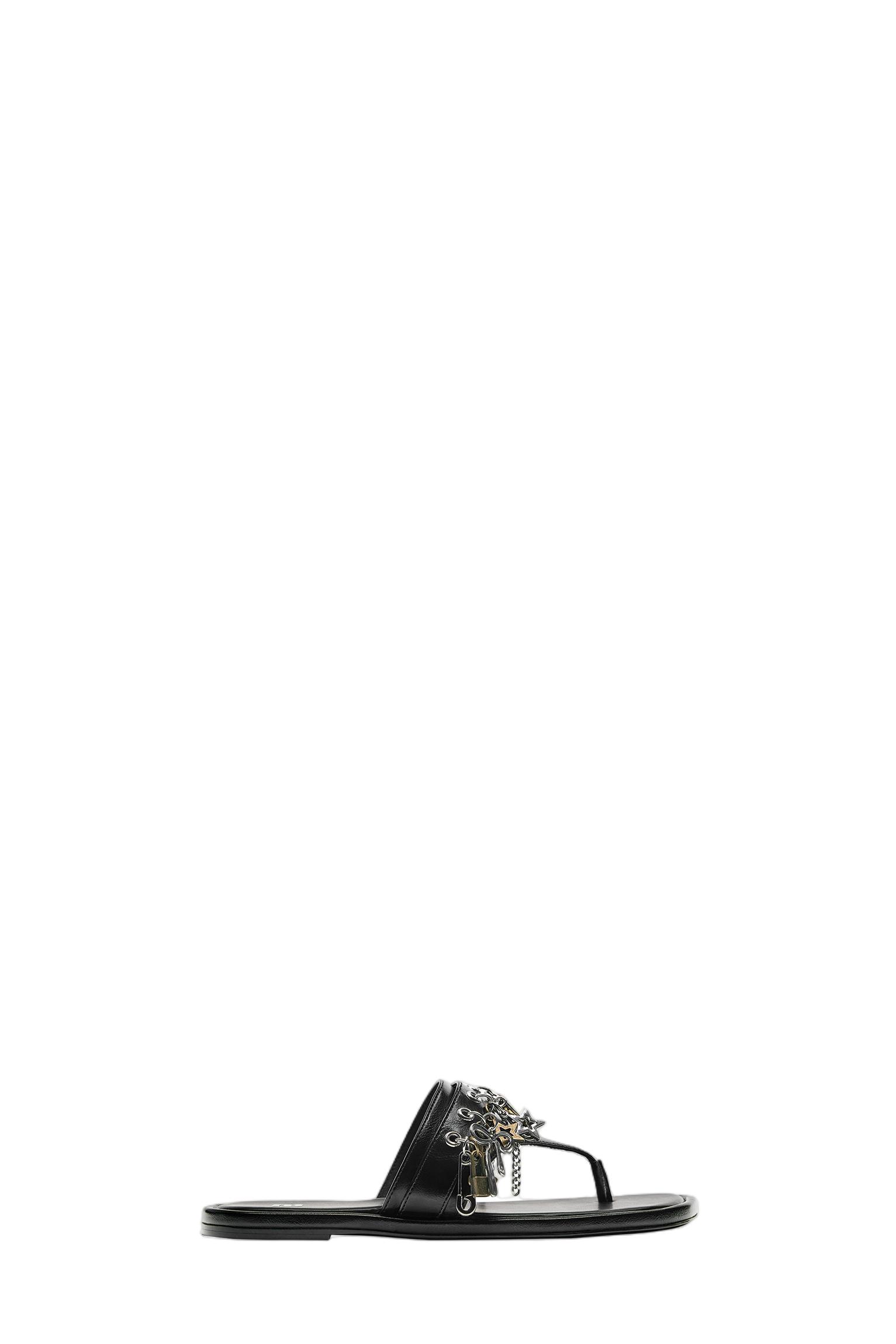 Flat embellished sandals — Black