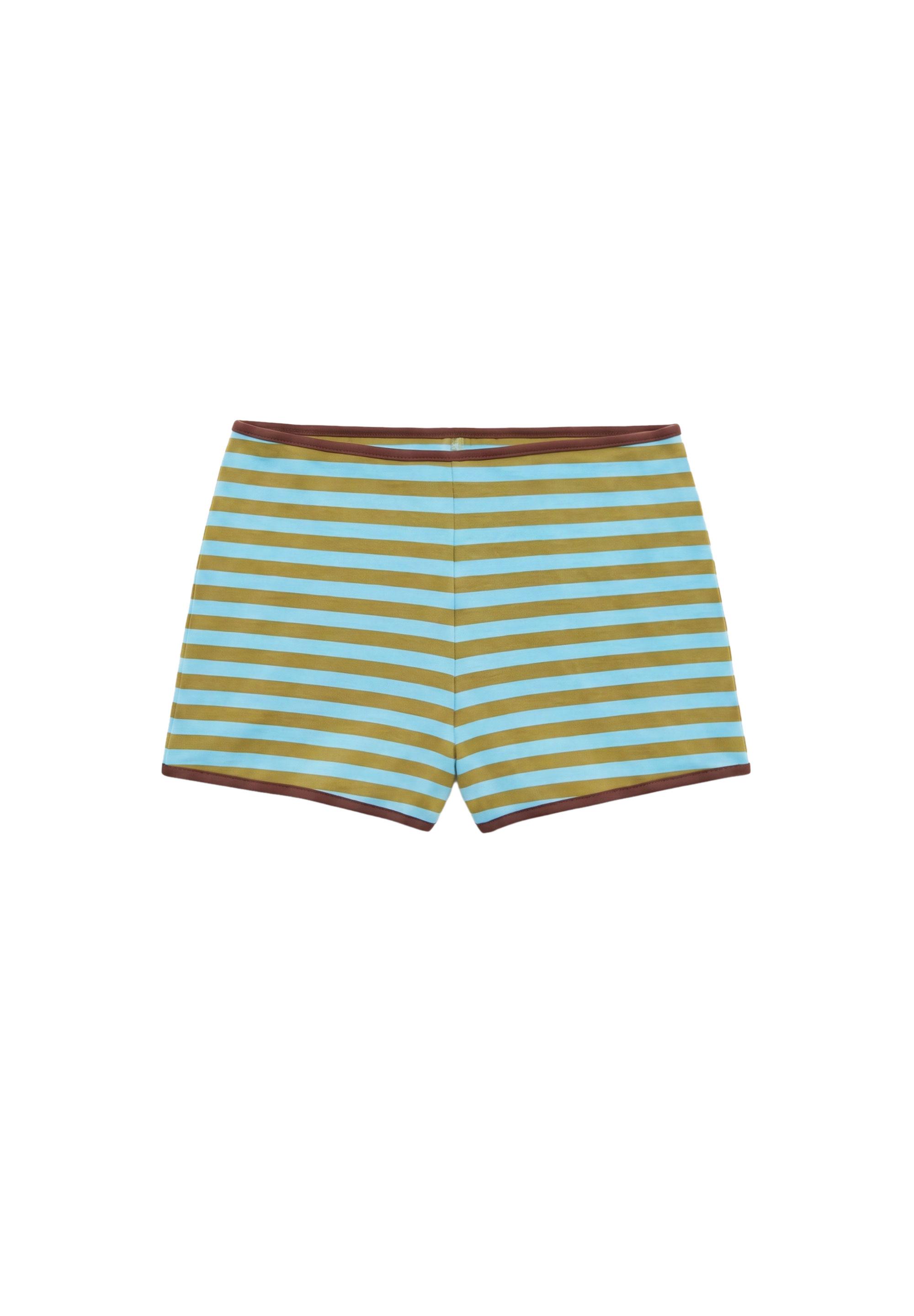 Striped ribbed mini shorts — Bluish green