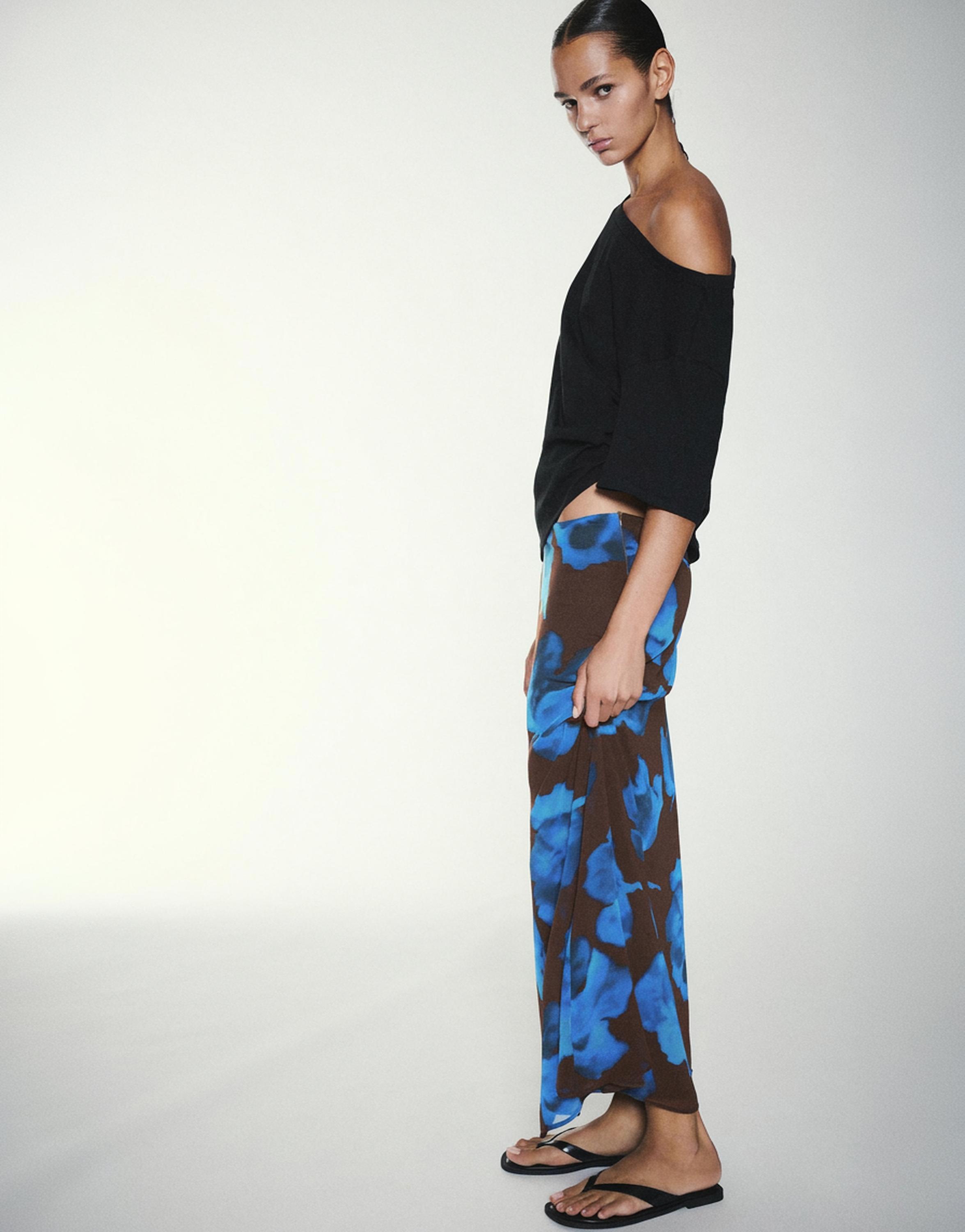 Floral midi skirt — Brown/Blue