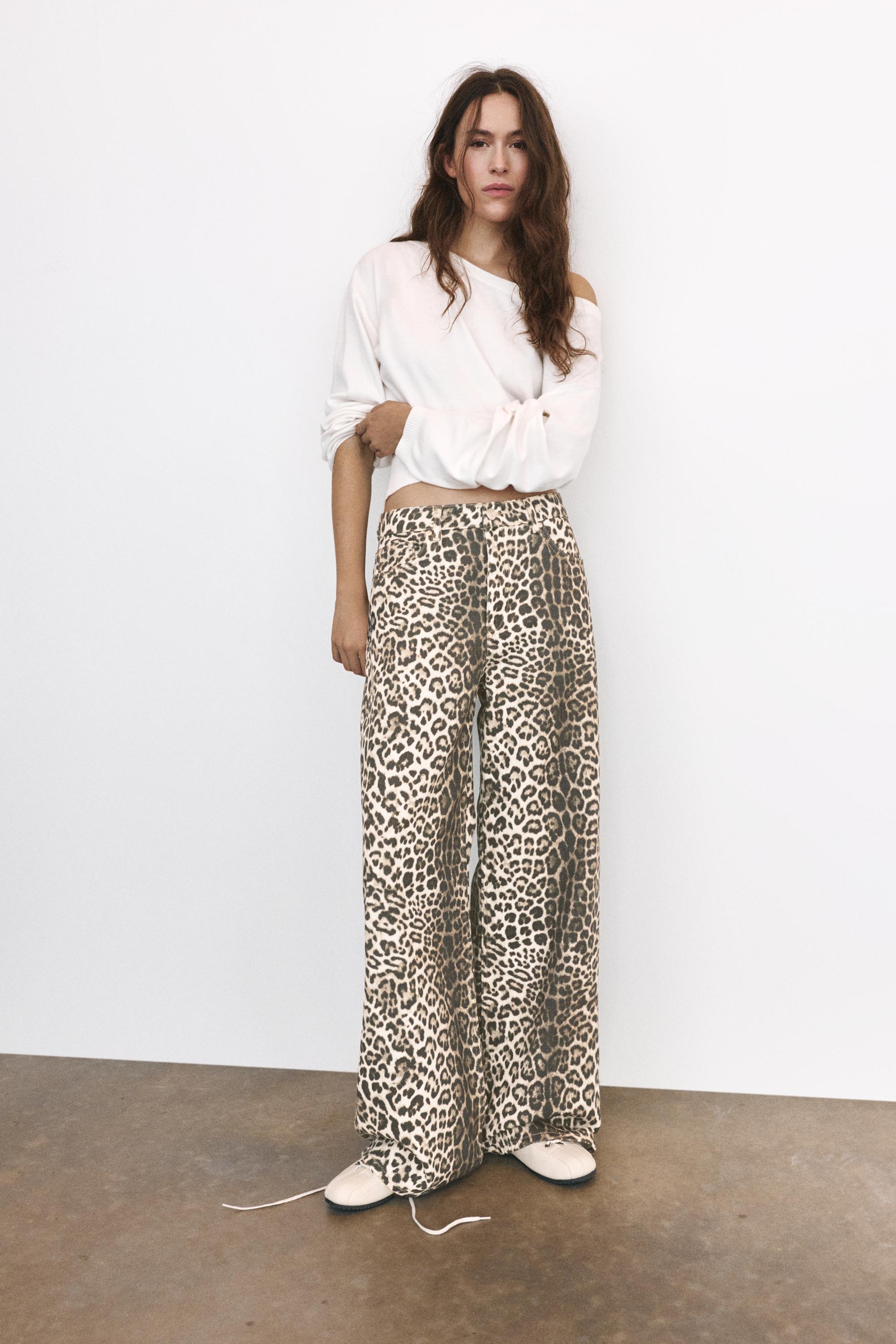 Pull&Bear Leopar desenli baggy jean görsel 7
