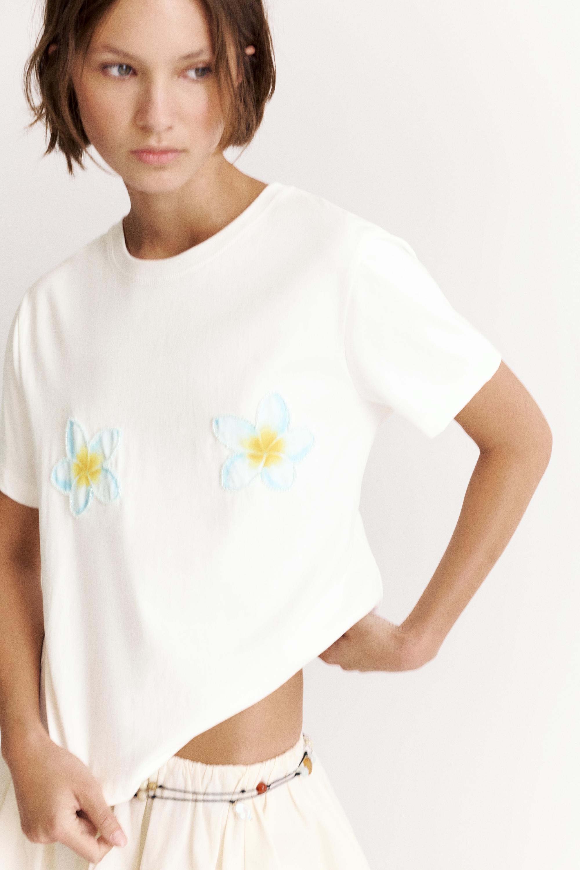 Tahiti floral T-shirt — Ice
