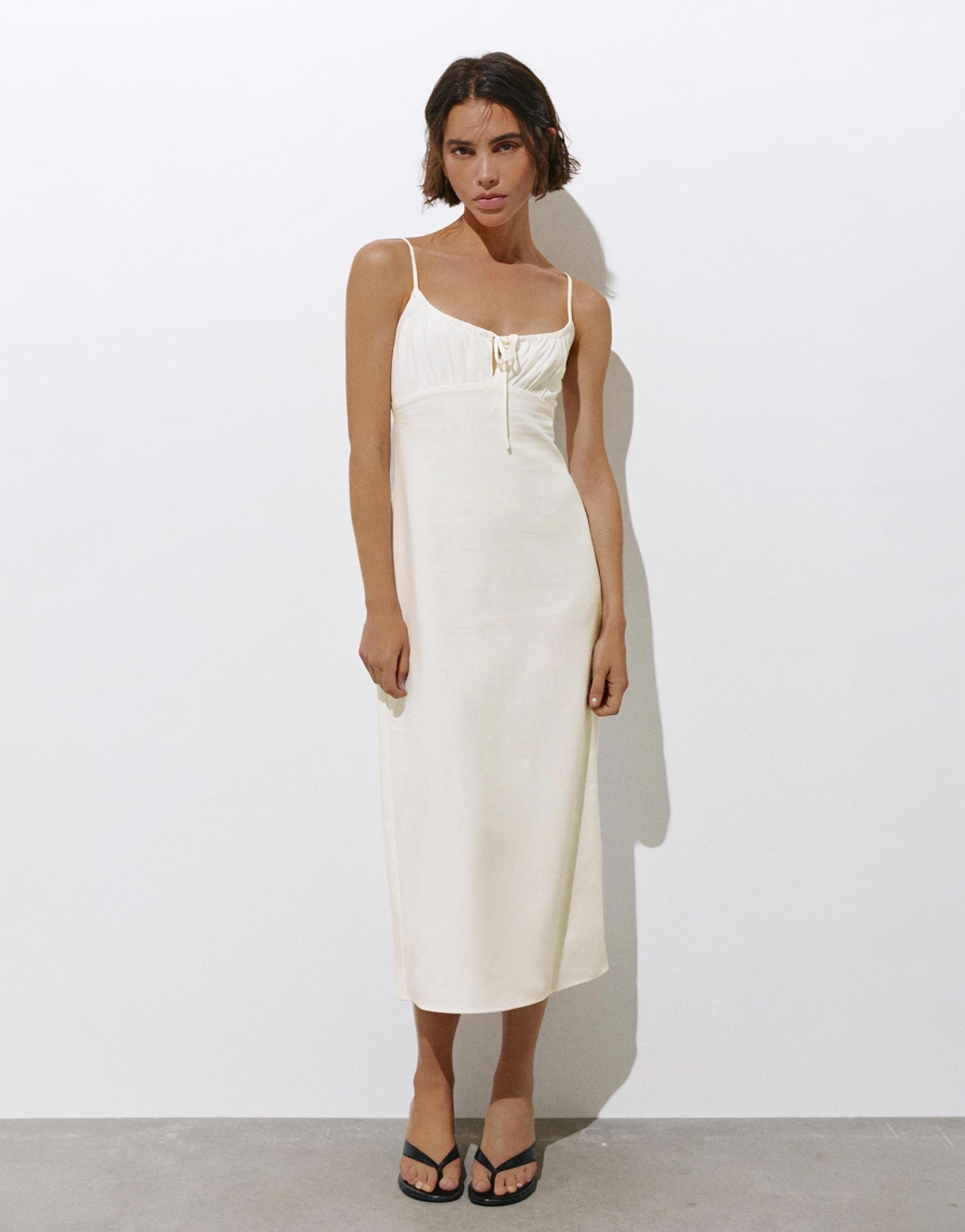 Linen blend midi dress — Ice