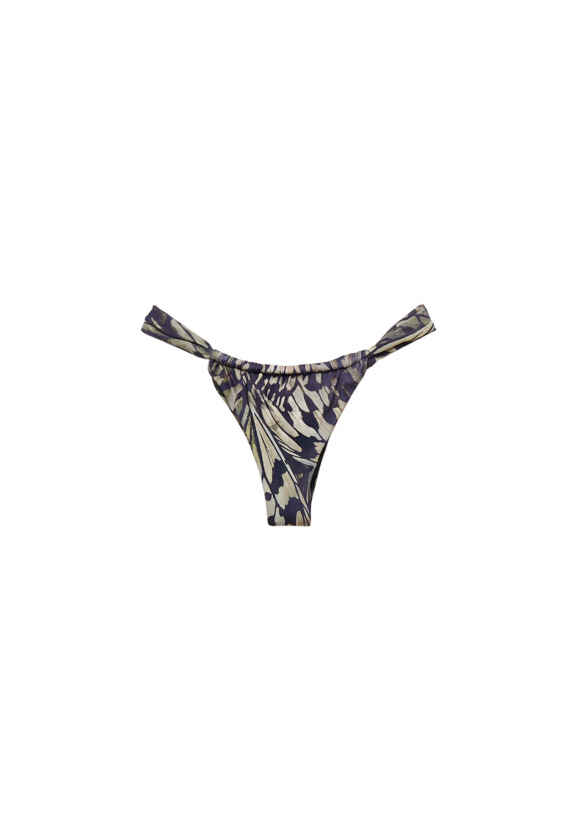 Gathered butterfly print bikini bottoms — Green