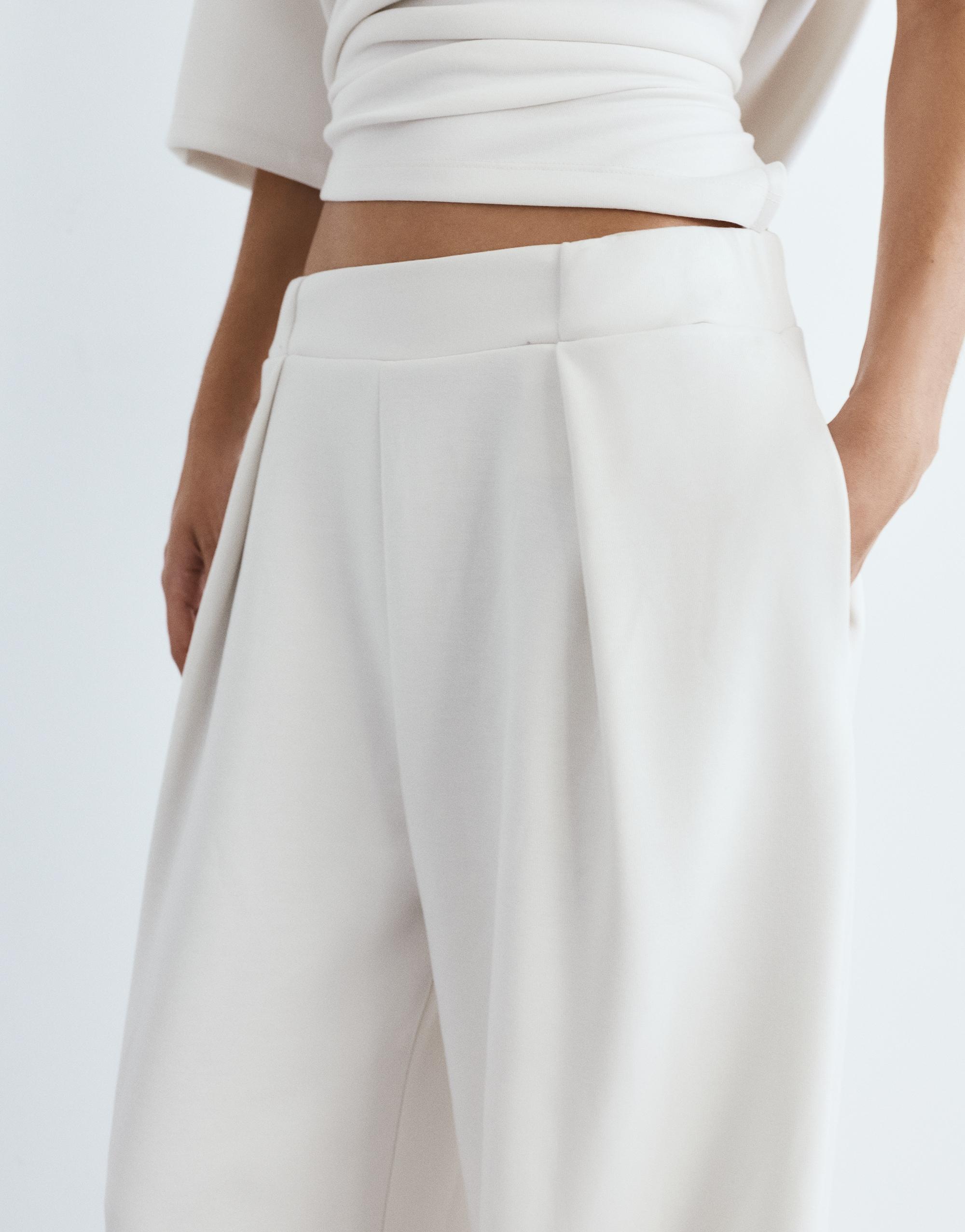 Soft-touch wide-leg darted trousers — Ecru