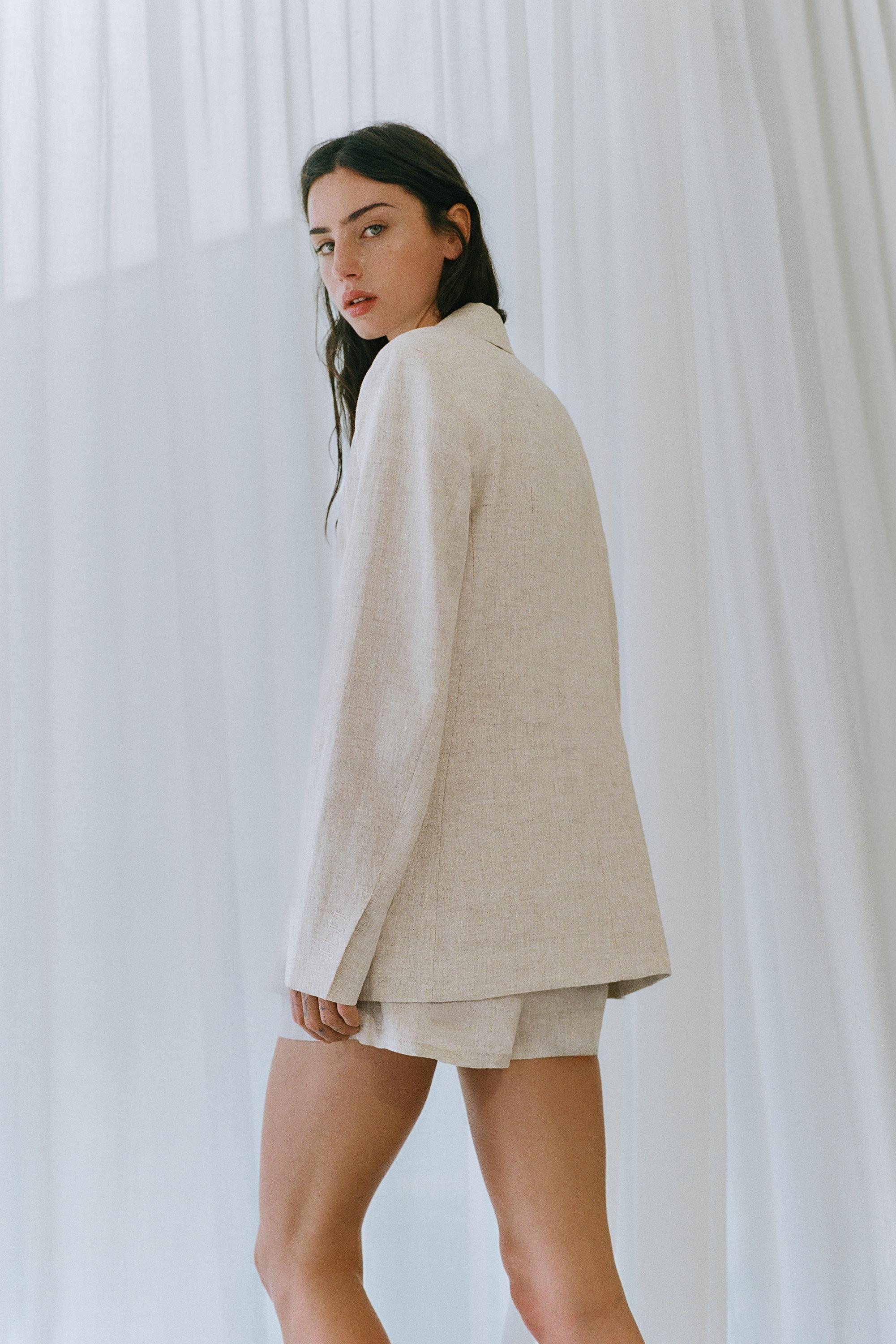 100% linen fitted blazer — Beige