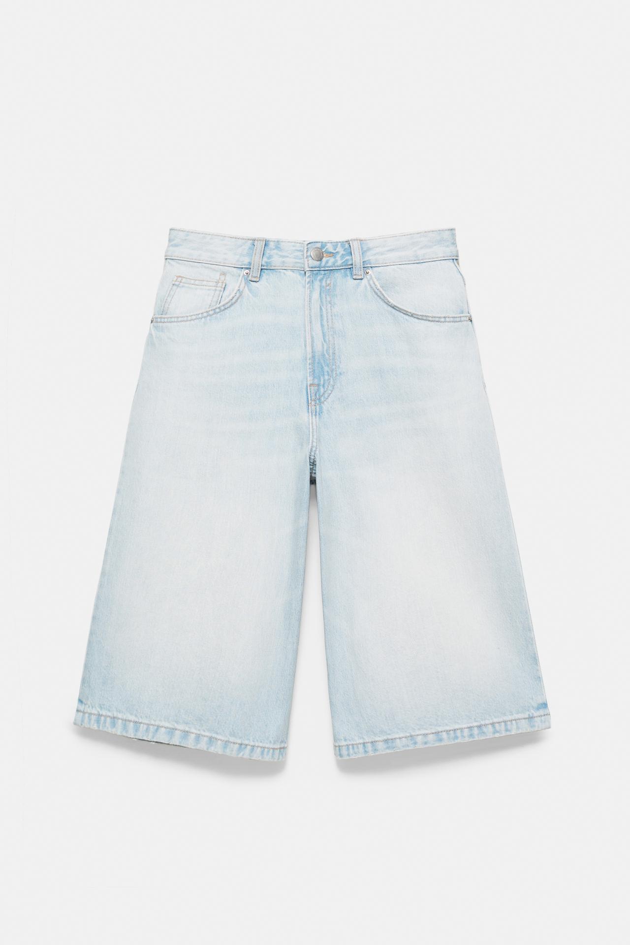 Low-rise denim jorts — Faded blue