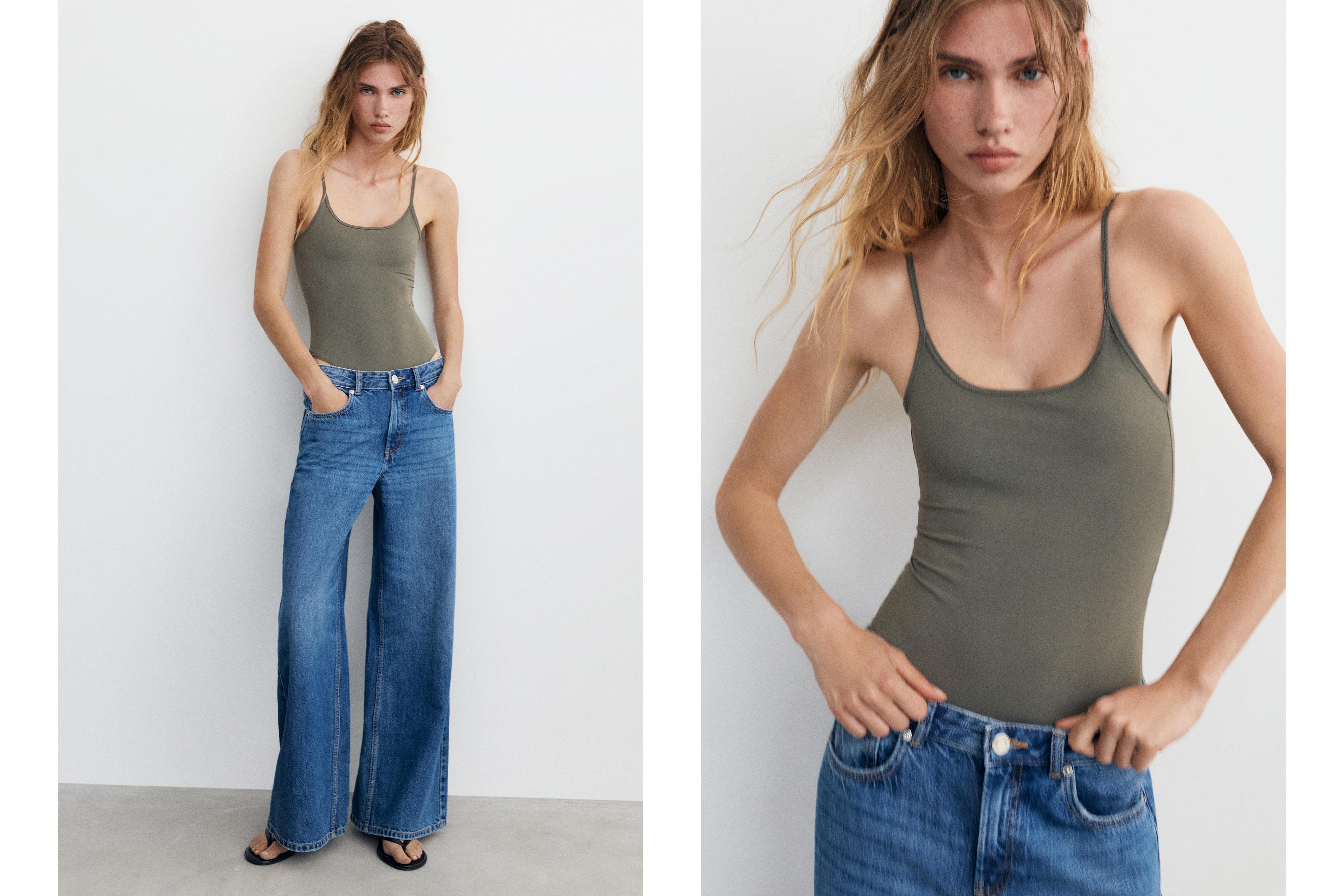 Polyamide bodysuit with thin straps — Green/Grey