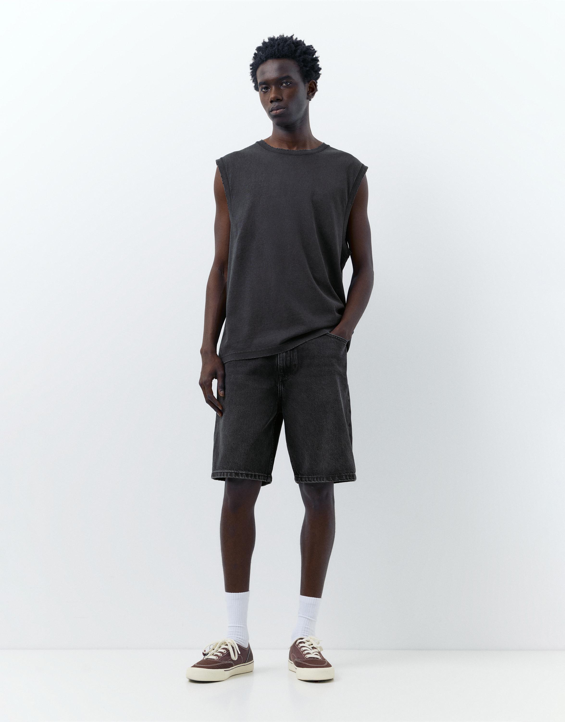 Baggy denim Bermuda shorts — Faded black