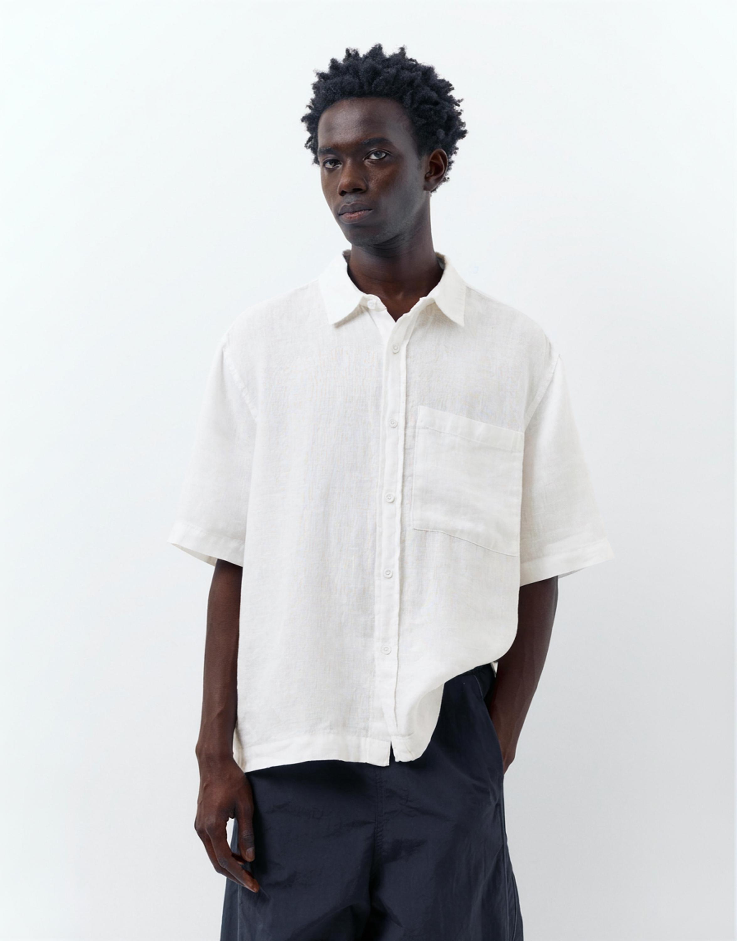 100% linen short sleeve shirt — Off white