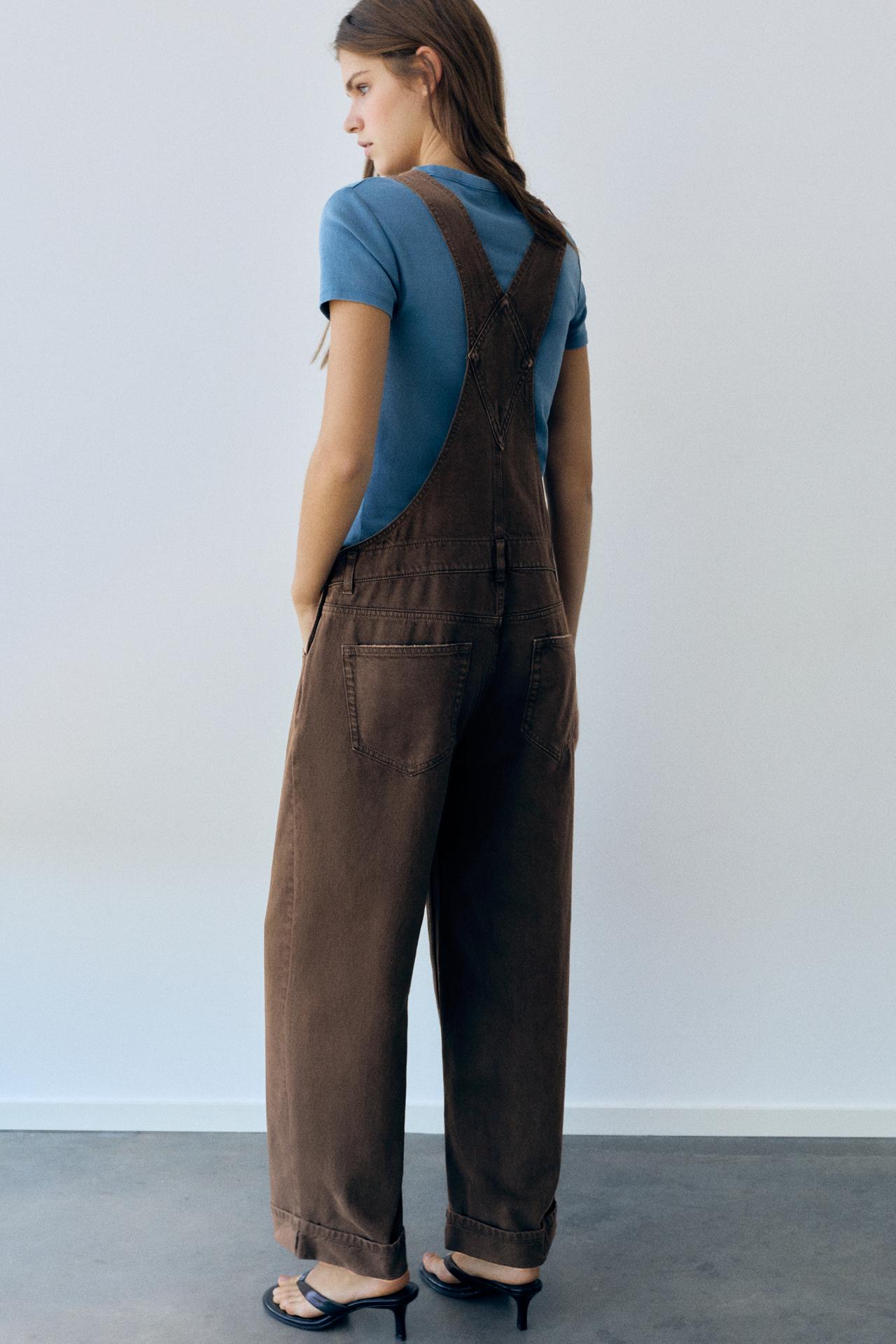 Long denim dungarees — Brown