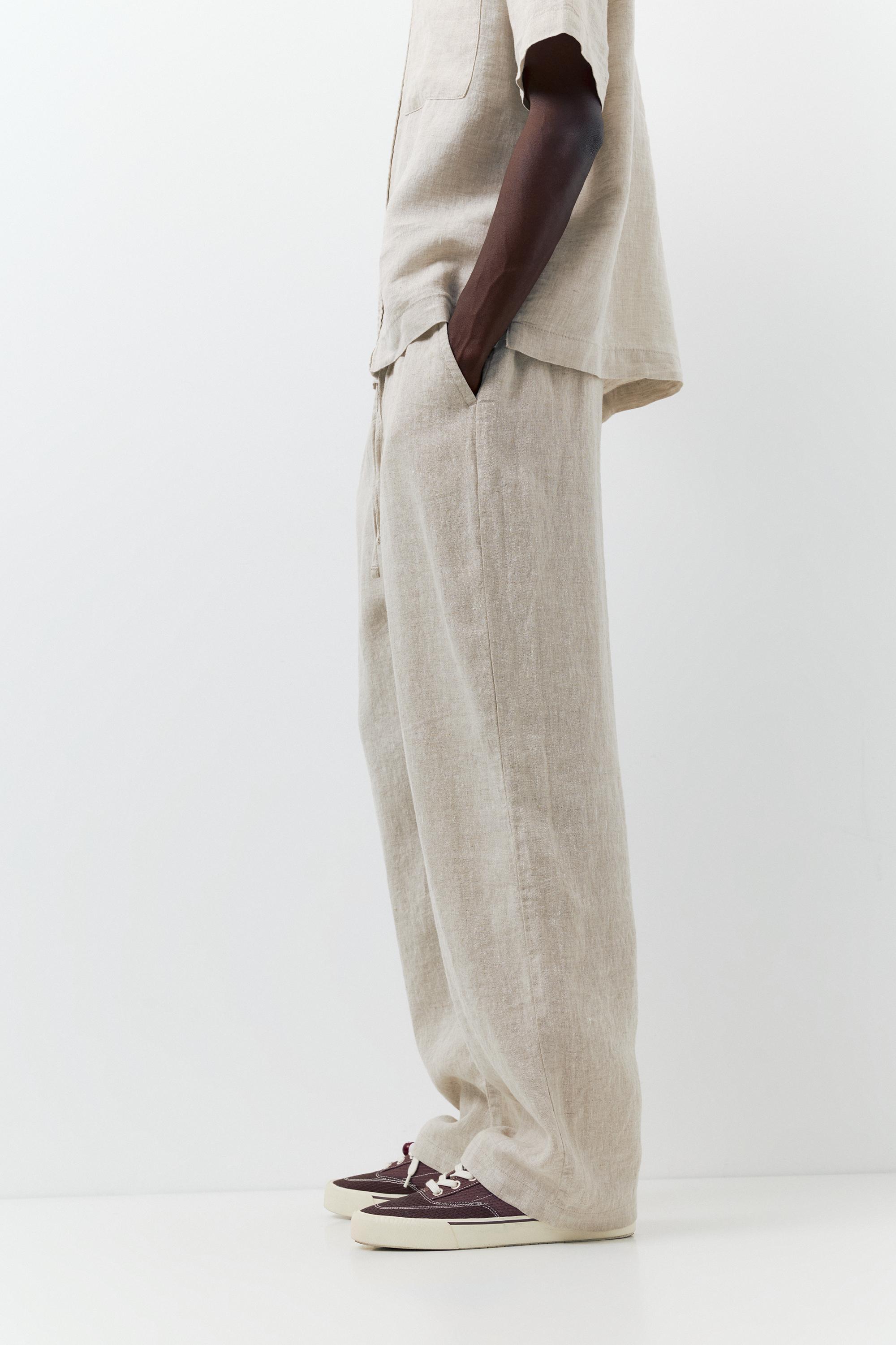 100% linen jogger trousers — Beige