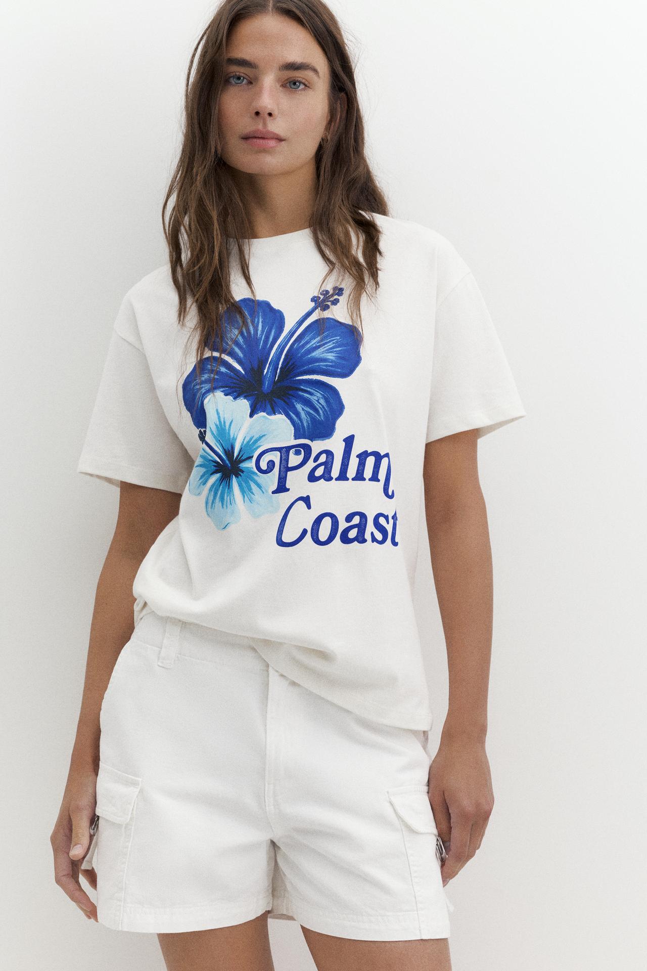 Floral slogan T-shirt — Ice