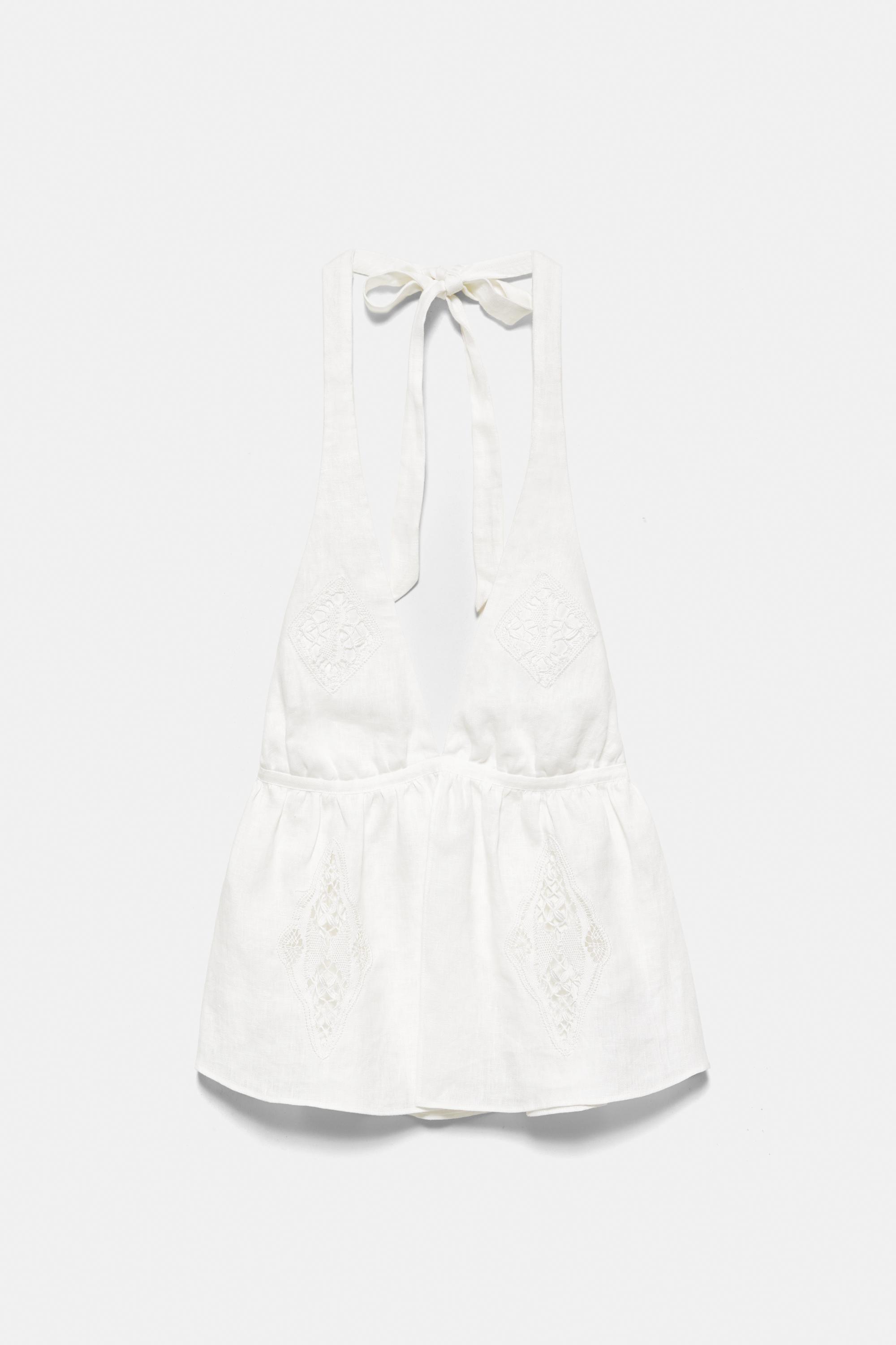Encaixe de Camariñas x Pull&Bear 100% linen halter top — Off white