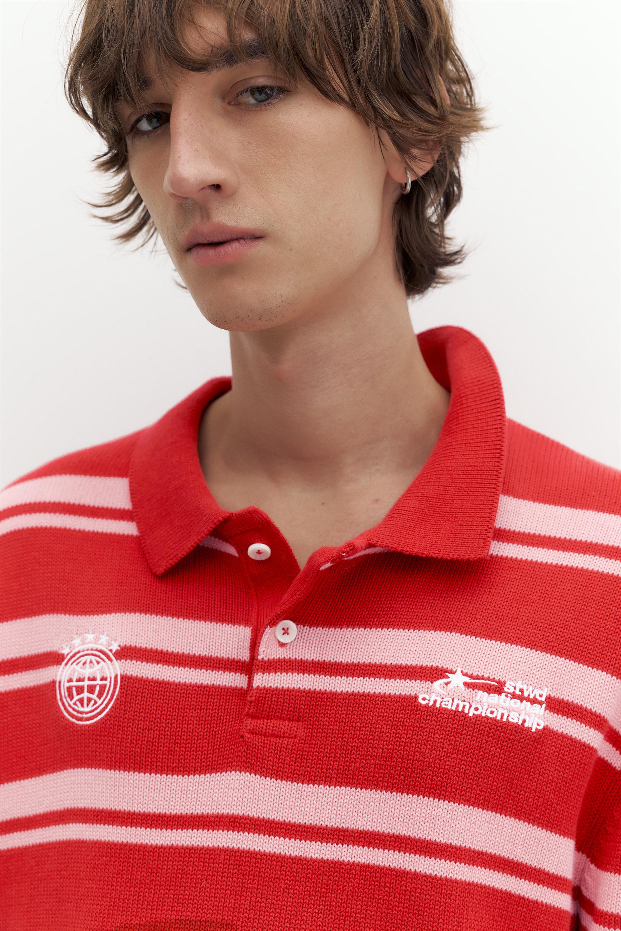 STWD striped knit polo shirt — Red