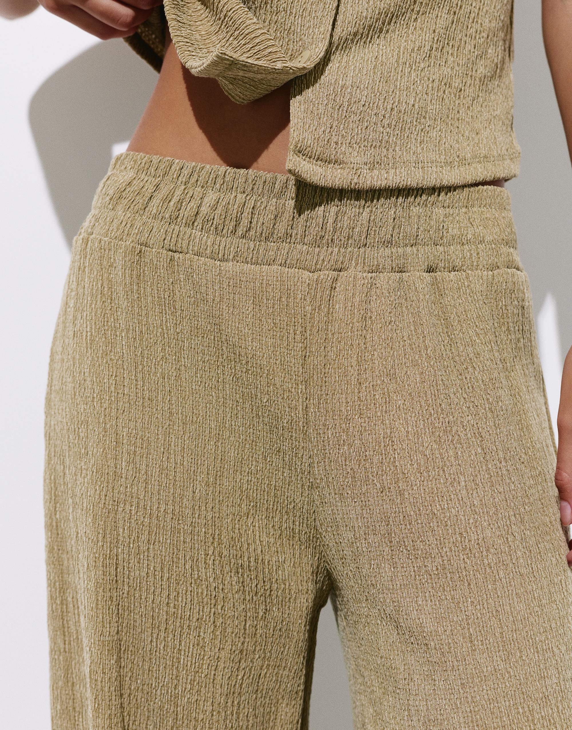 Wide-leg crepe trousers — Khaki