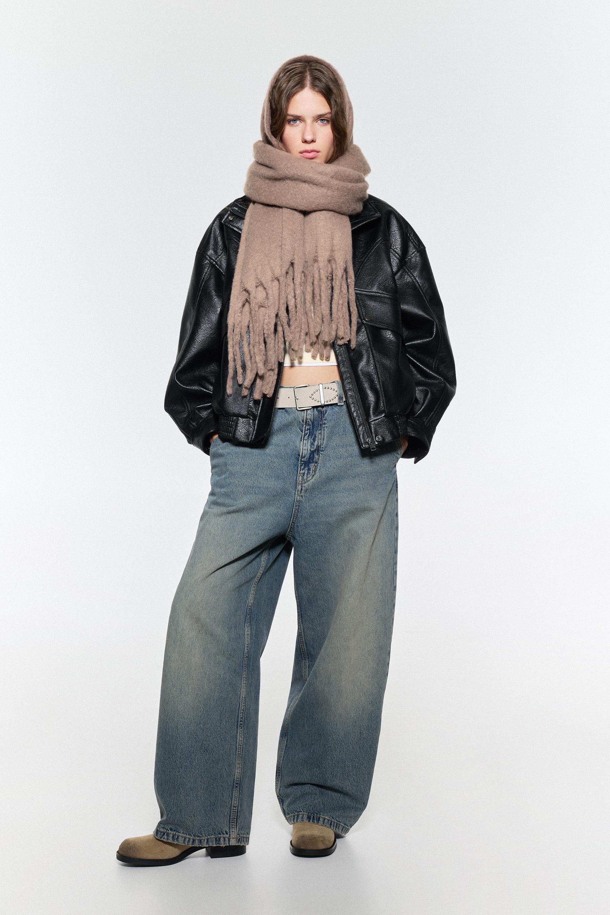Maxi mohair-effect scarf — Taupe