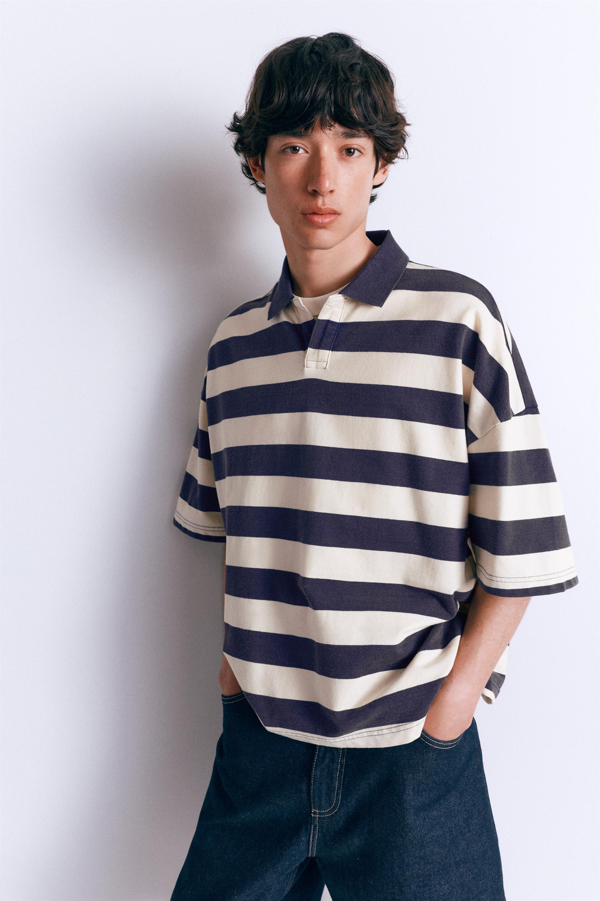 Çizgili boxy polo t-shirt - Görsel 41