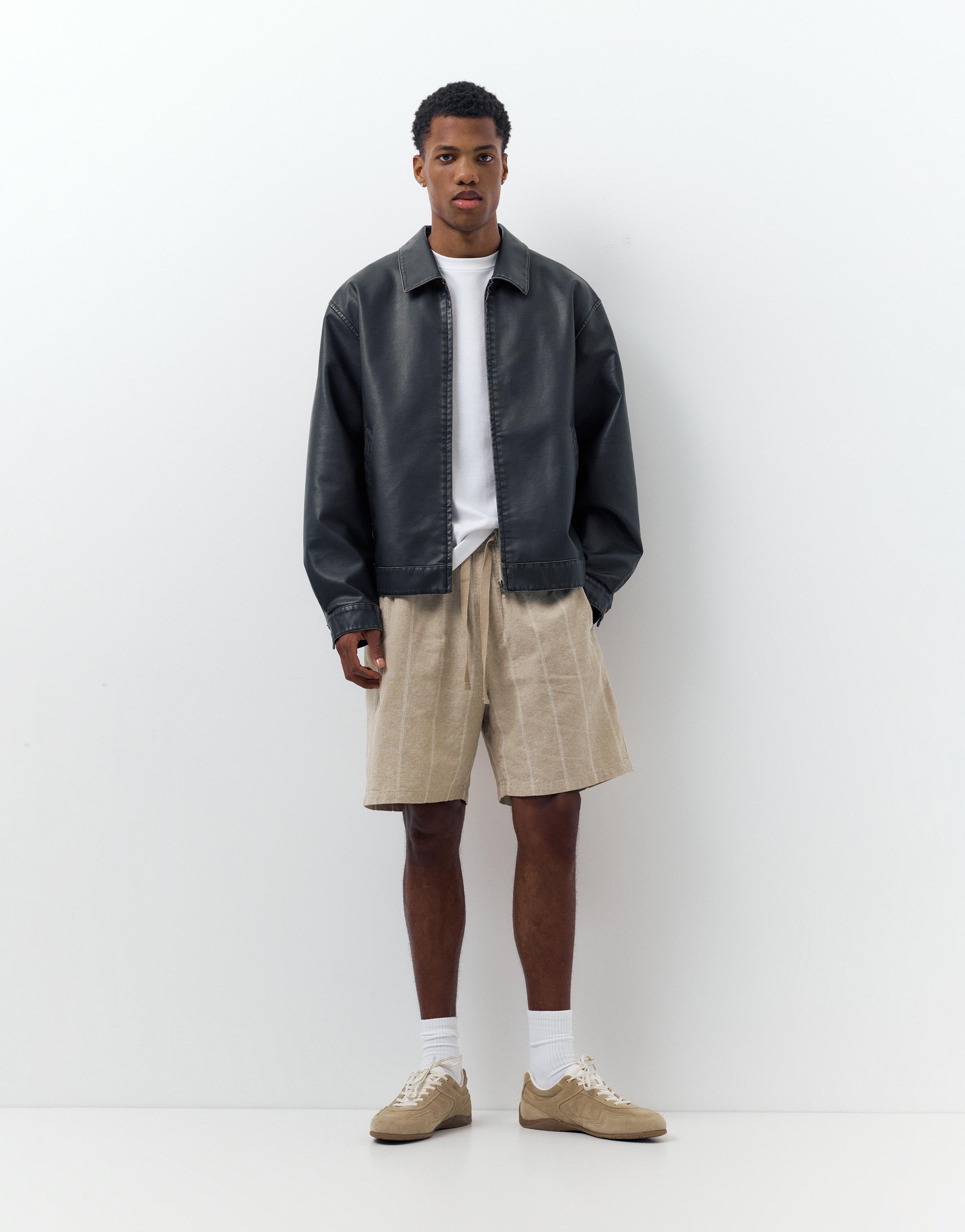 Linen blend jogger Bermuda shorts — Light camel