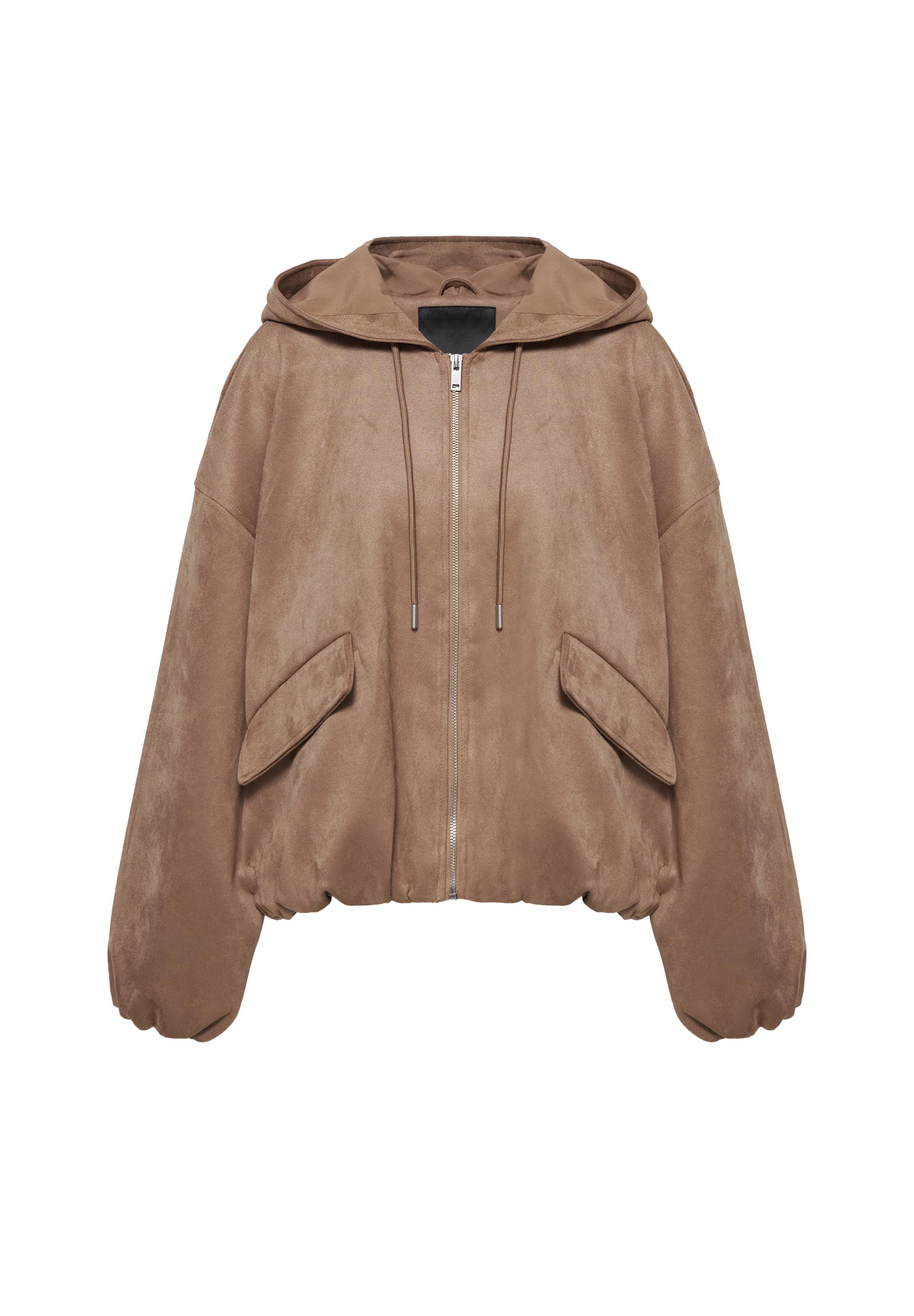 Pull&Bear Kapüşonlu suni süet bomber ceket görsel 3
