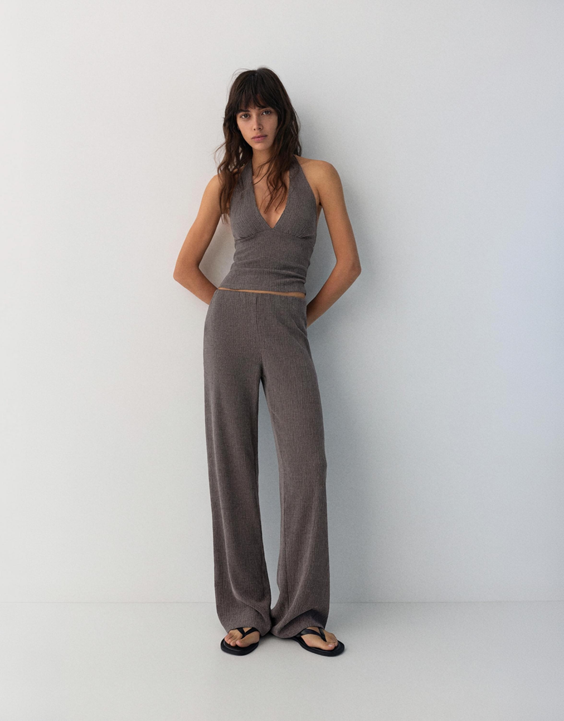 Crepe straight-leg trousers — Brown