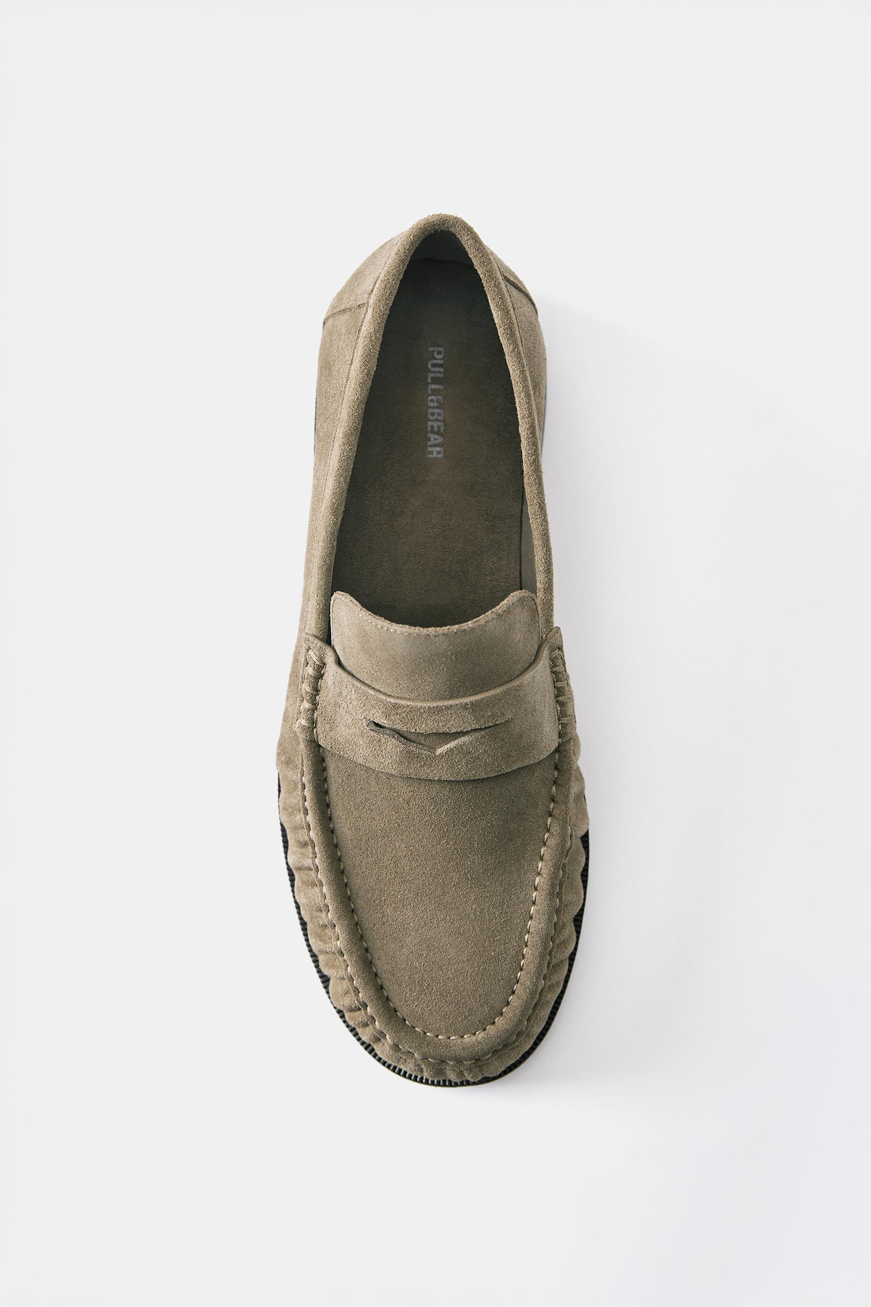 Gathered leather loafers — Brown