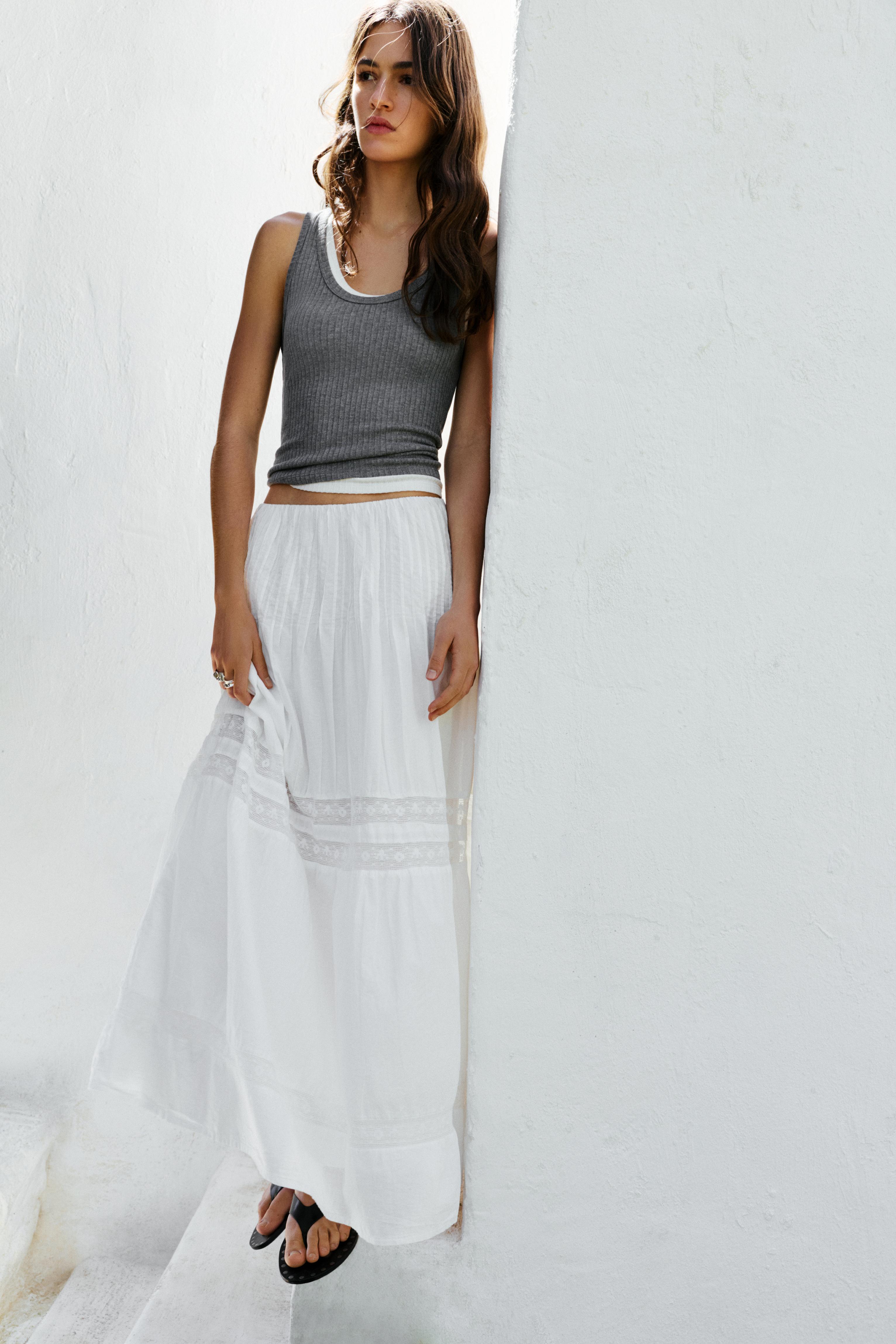 White tiered long skirt — White