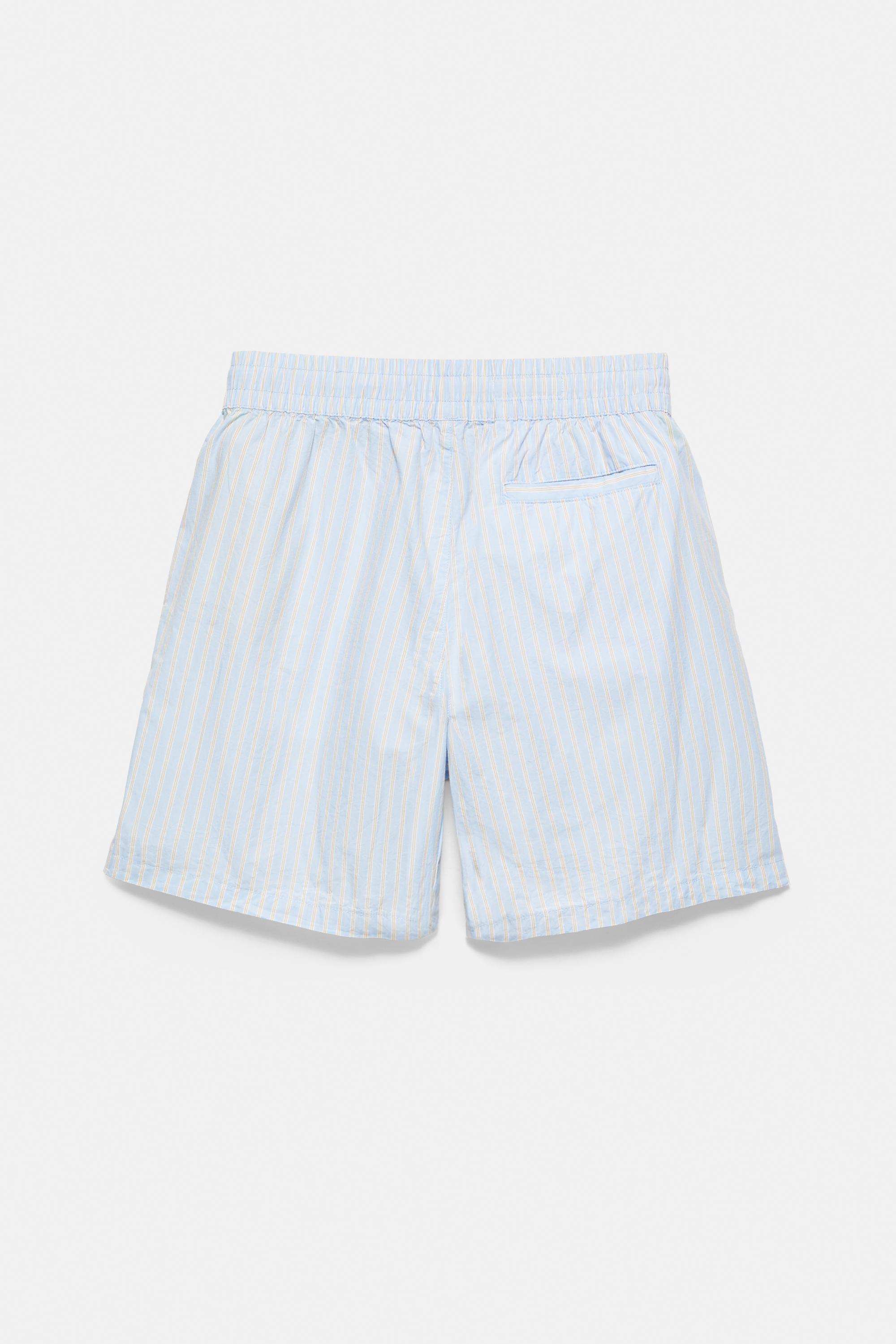 Striped pyjama-style Bermuda shorts — Sky blue
