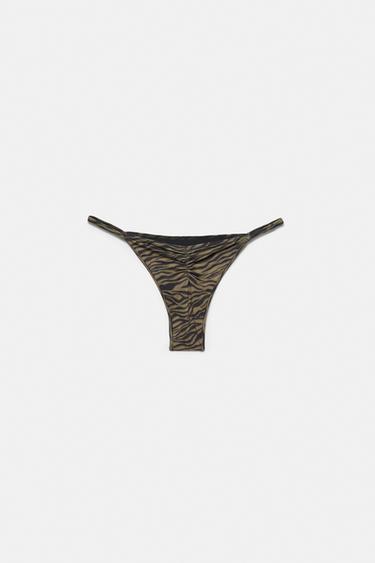 Zebra print gathered bikini bottoms — Green 4