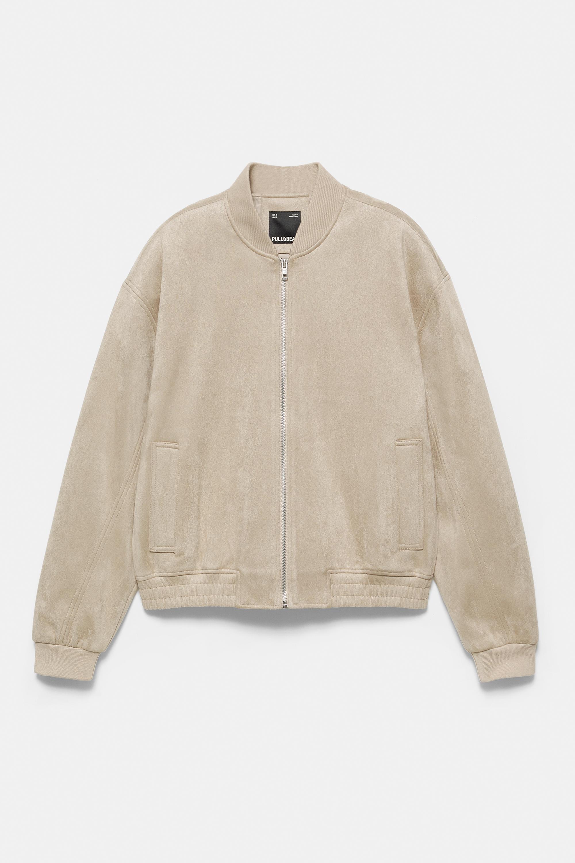 Faux suede bomber jacket — Sand