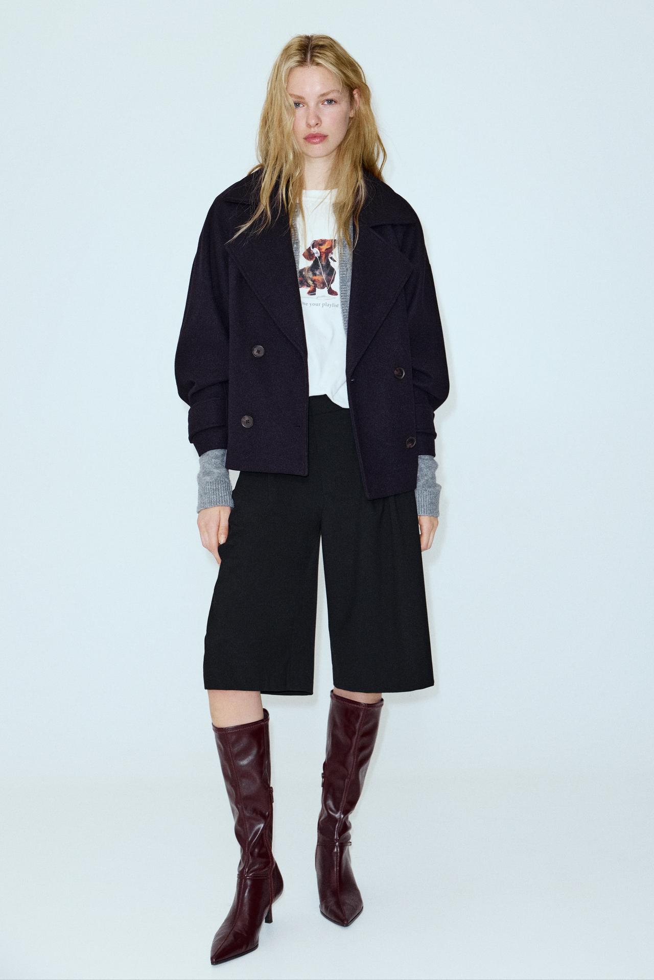 Short felt texture coat — Navy