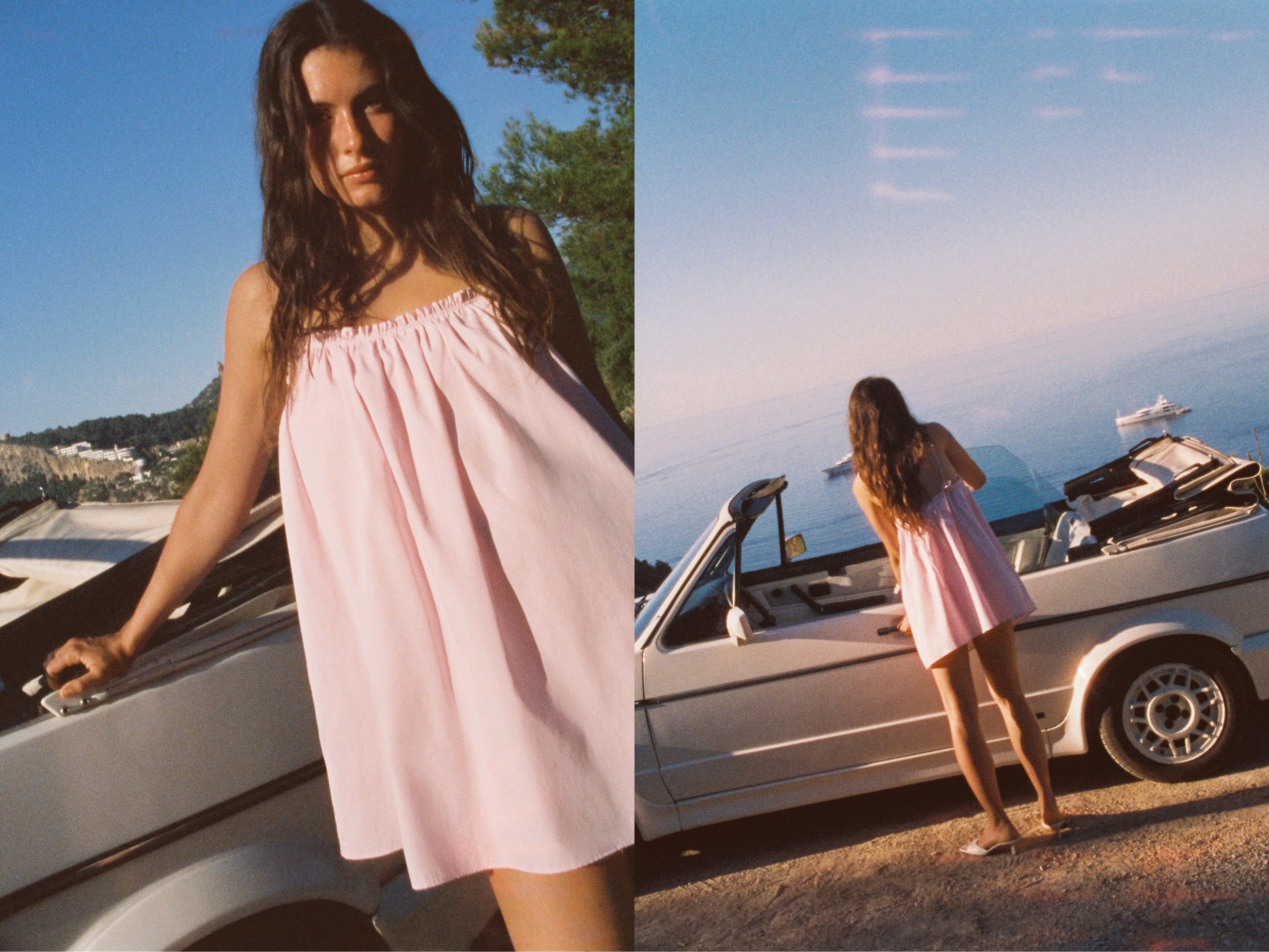 Strappy poplin mini dress — Pink