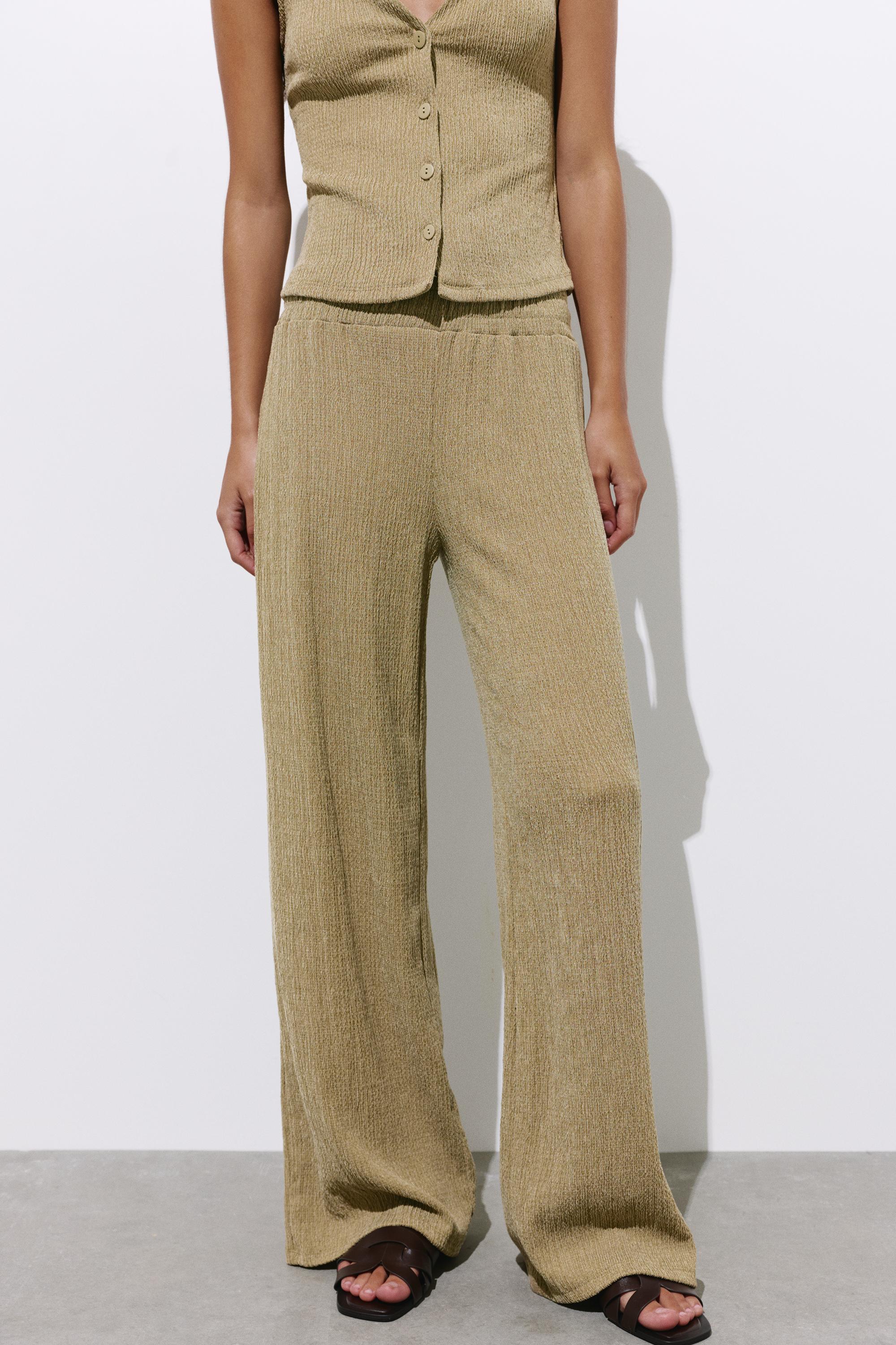 Wide-leg crepe trousers — Khaki