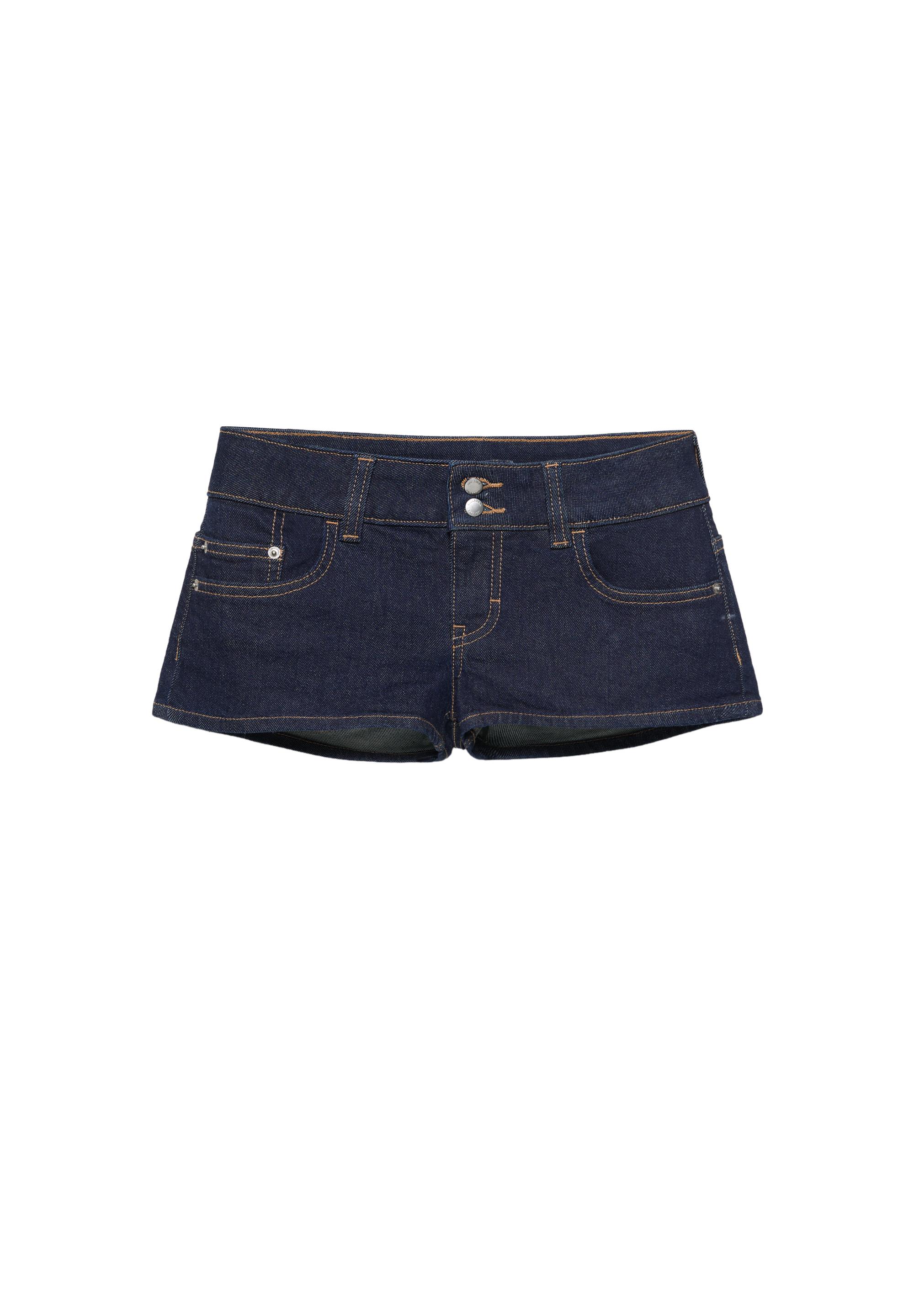 Double-button mini denim shorts — Navy