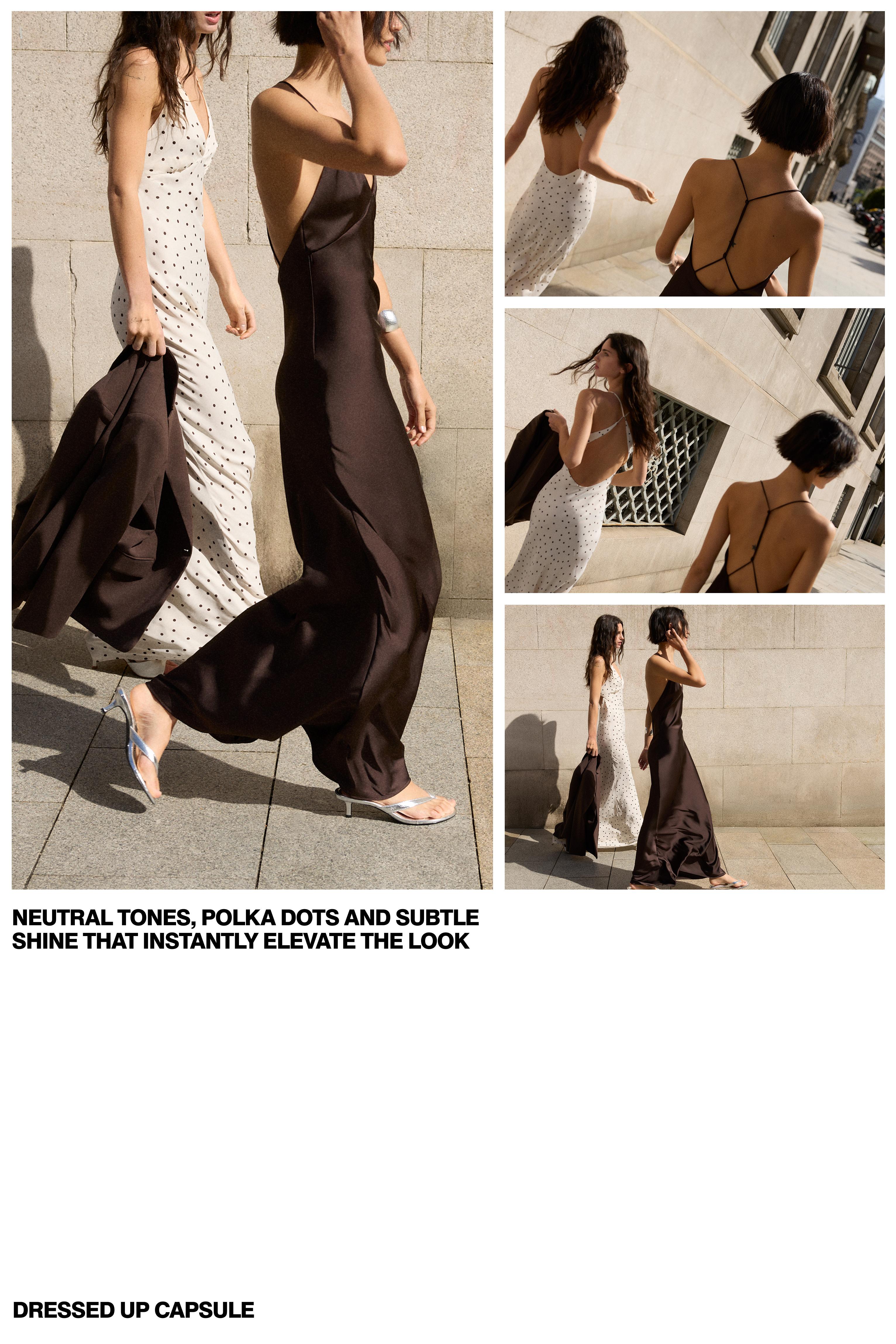 Saten puantiyeli askılı sırt dekolteli elbise - Görsel 21