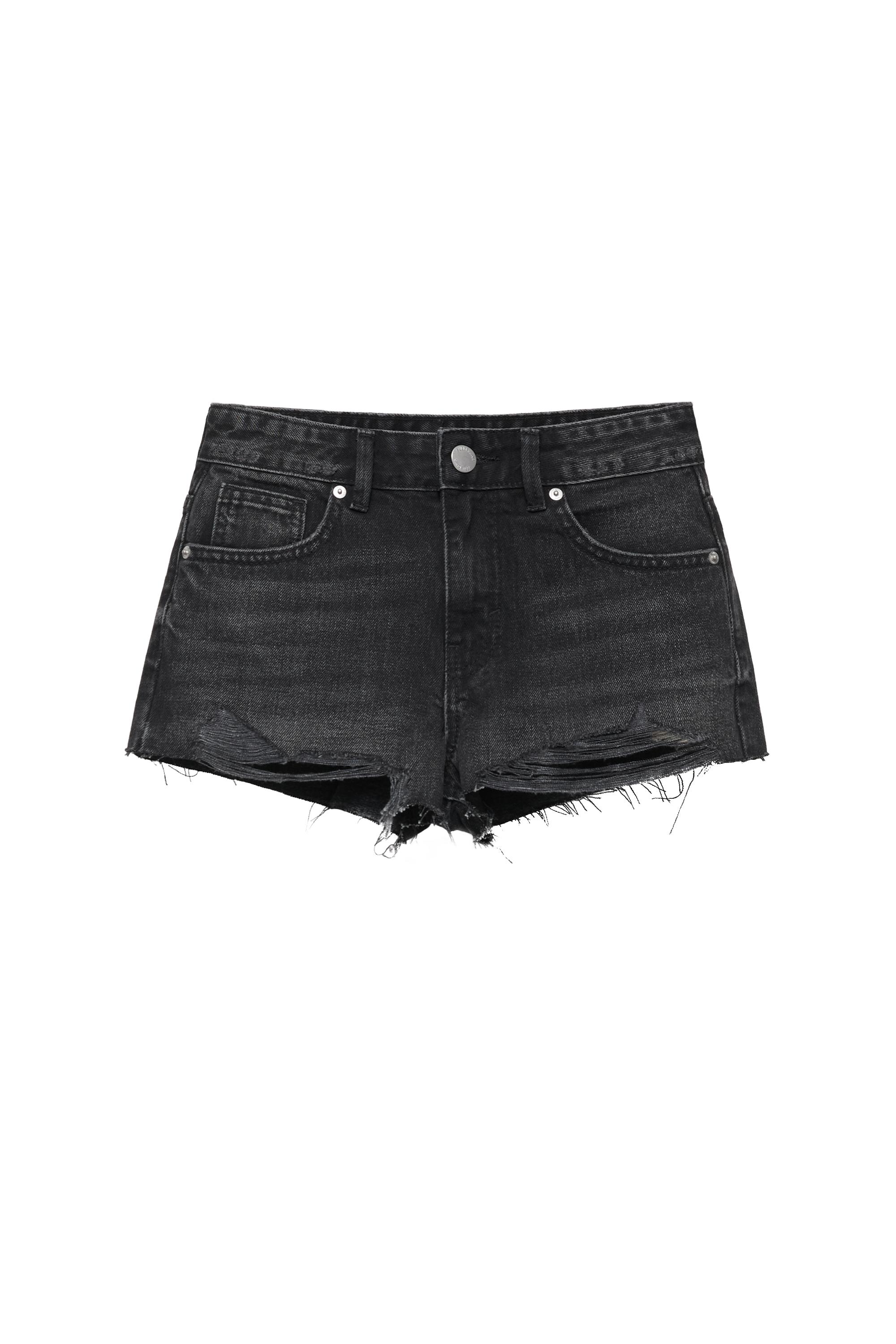Distressed denim mini şort - Görsel 4
