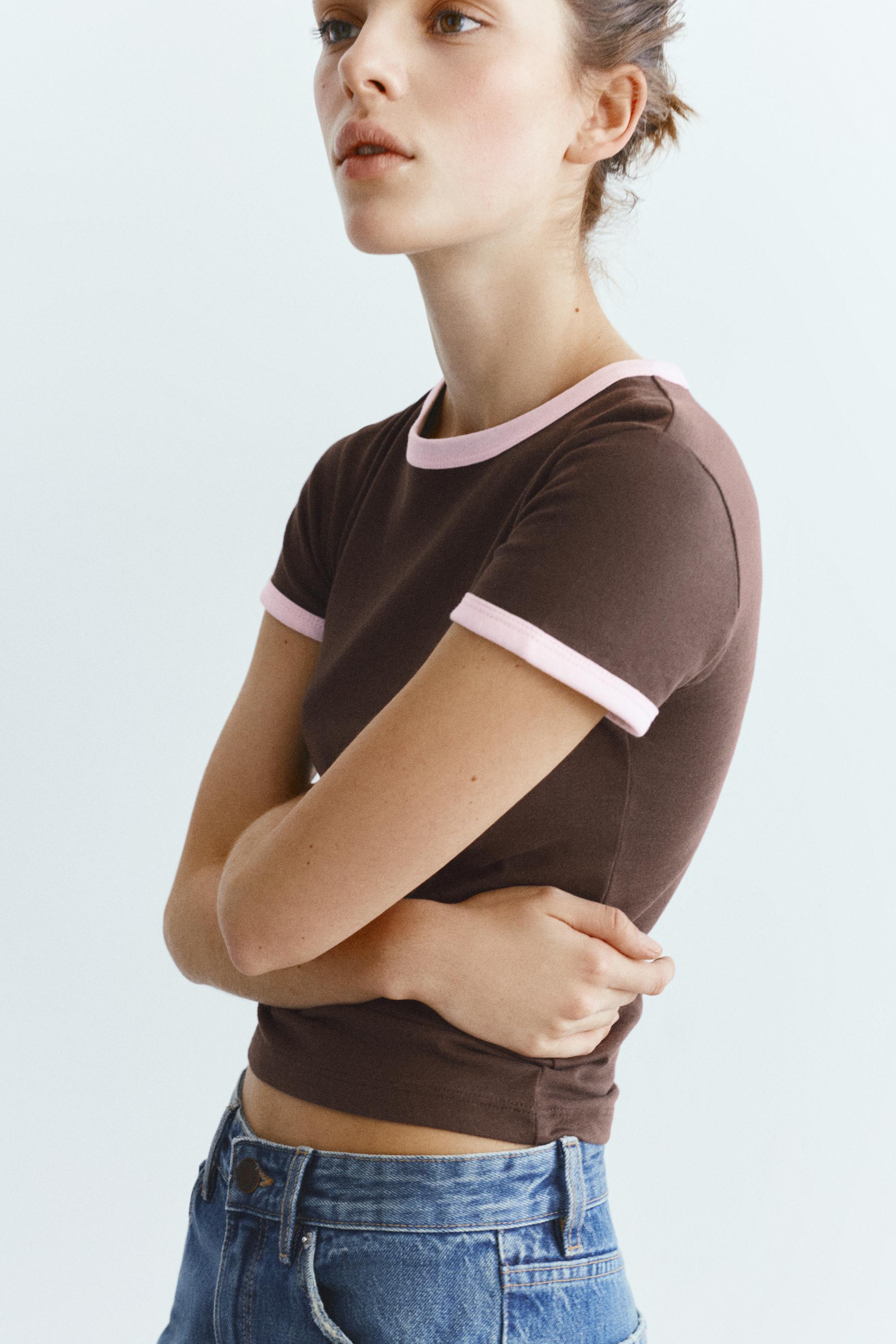 Short sleeve ribbed T-shirt — Brown