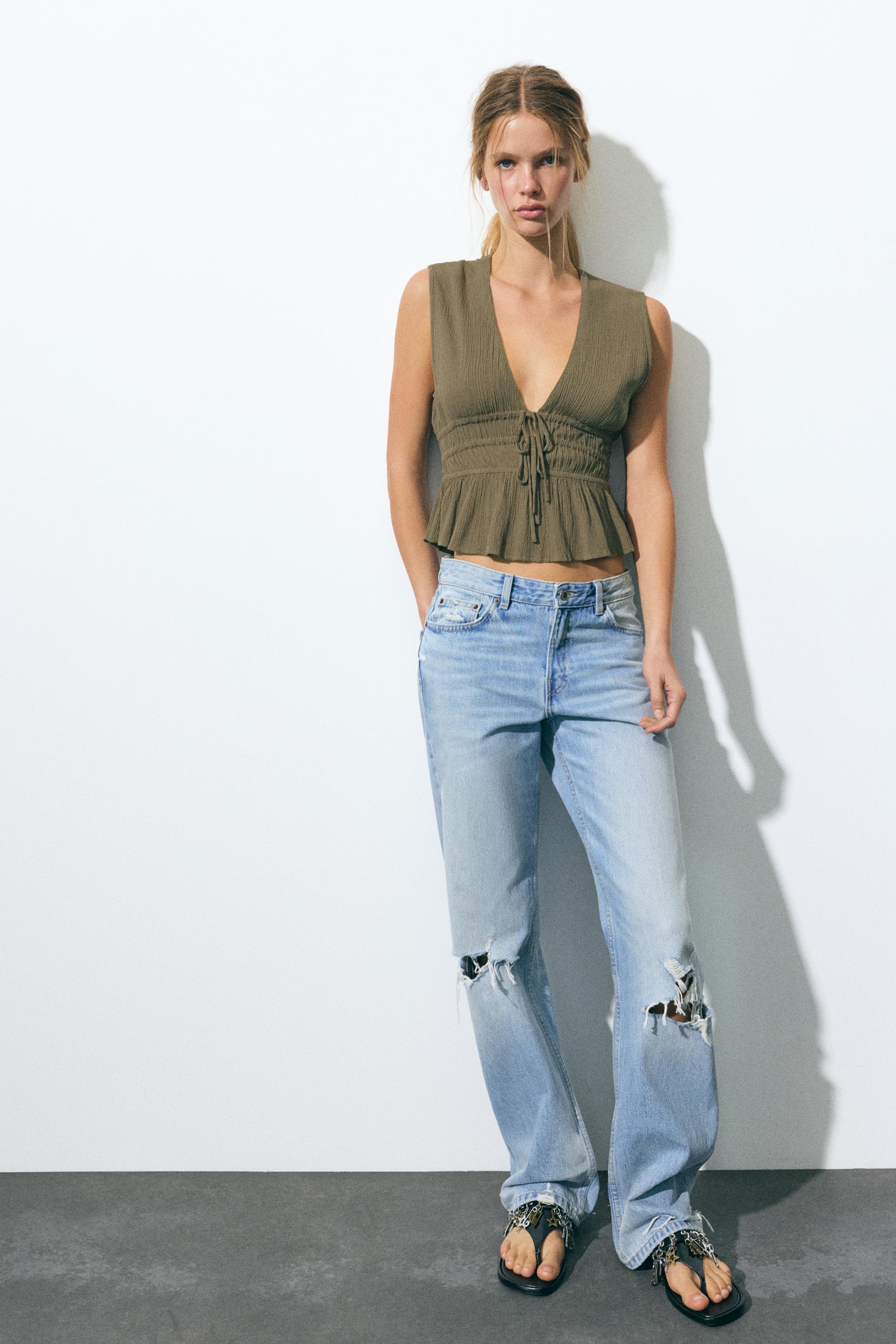 Crepe top with ties — Green