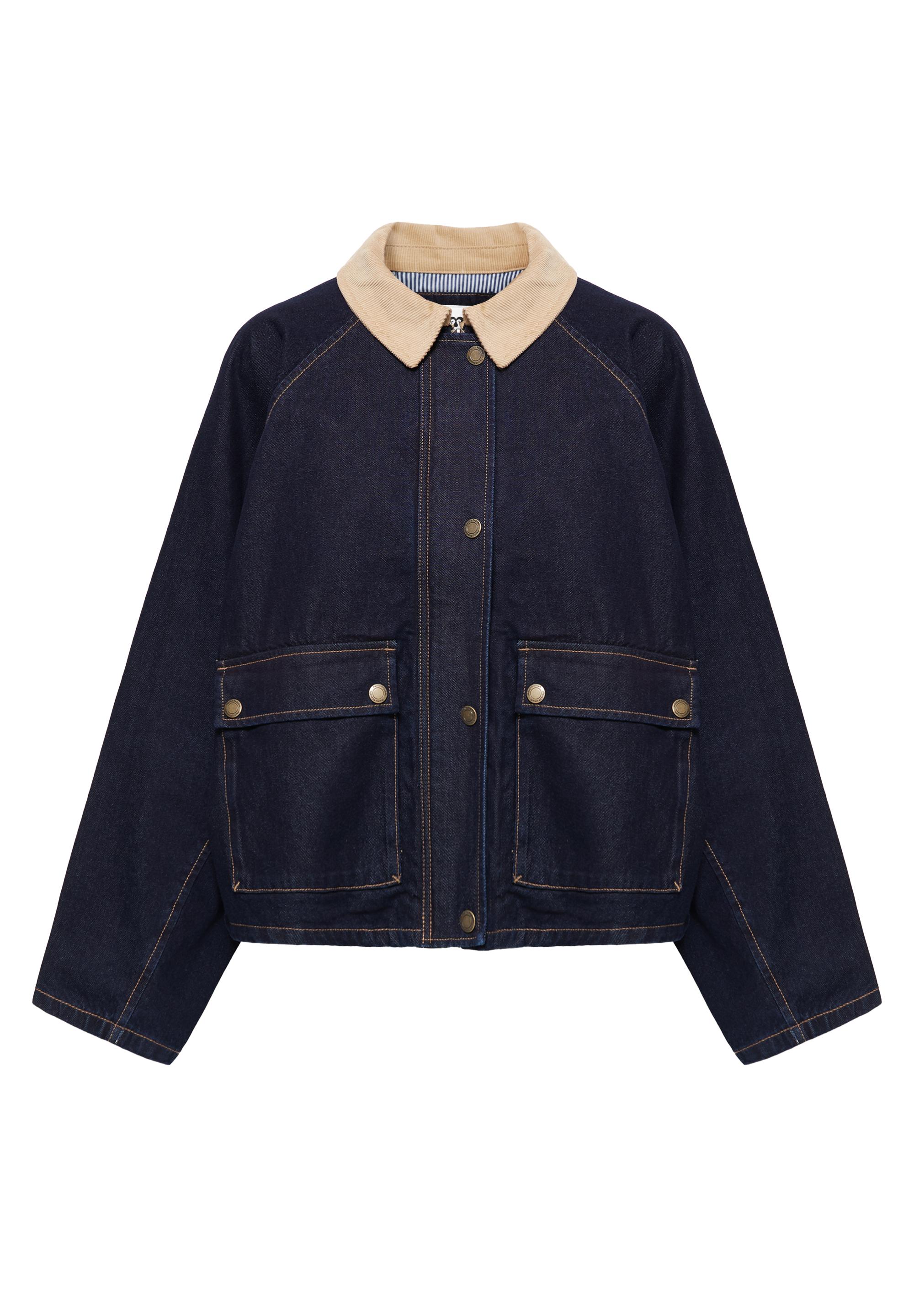 Contrast collar denim jacket — Dark navy