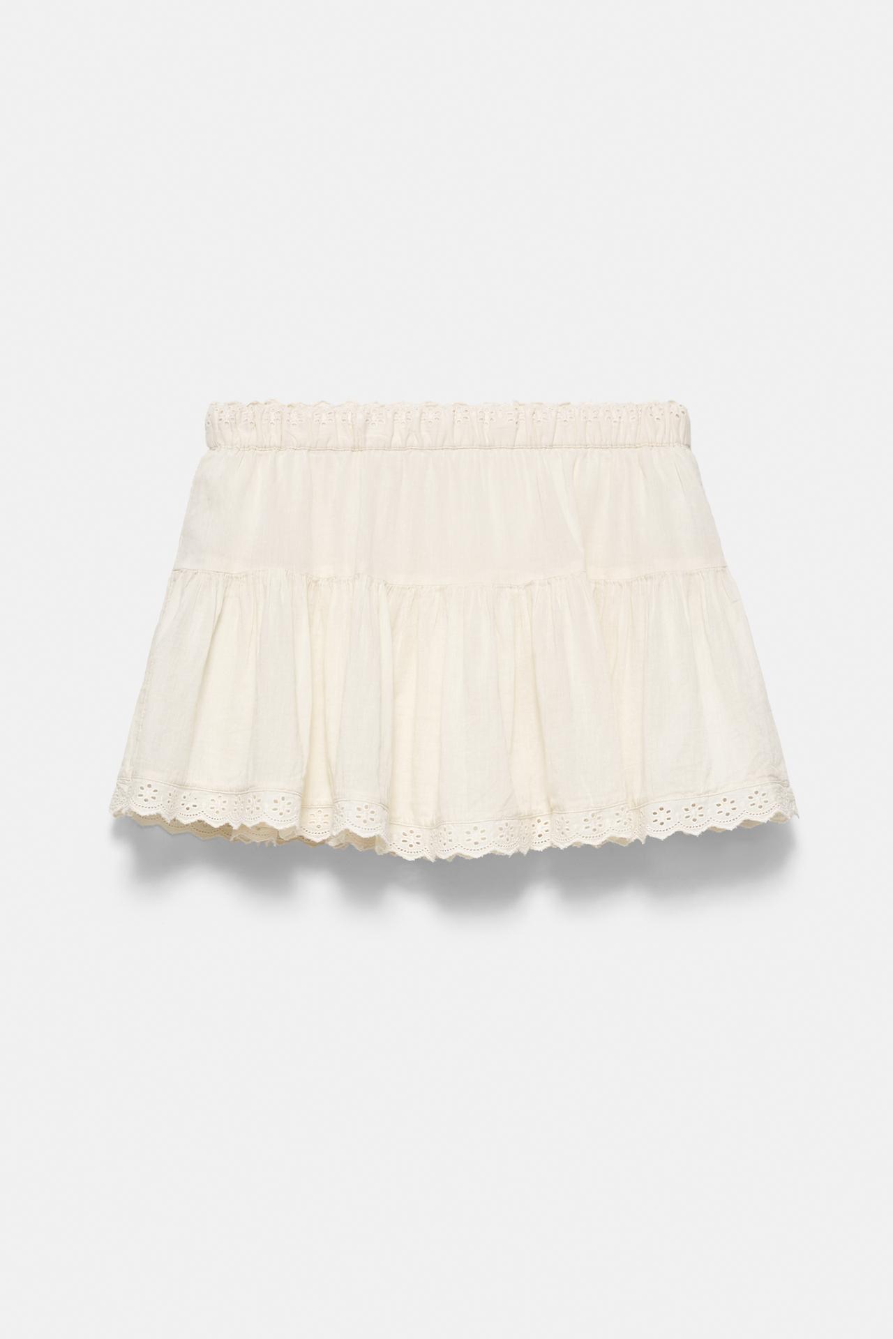 Ruffled mini skirt with lace trim — Beige