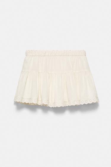 Ruffled mini skirt with lace trim — Beige 6