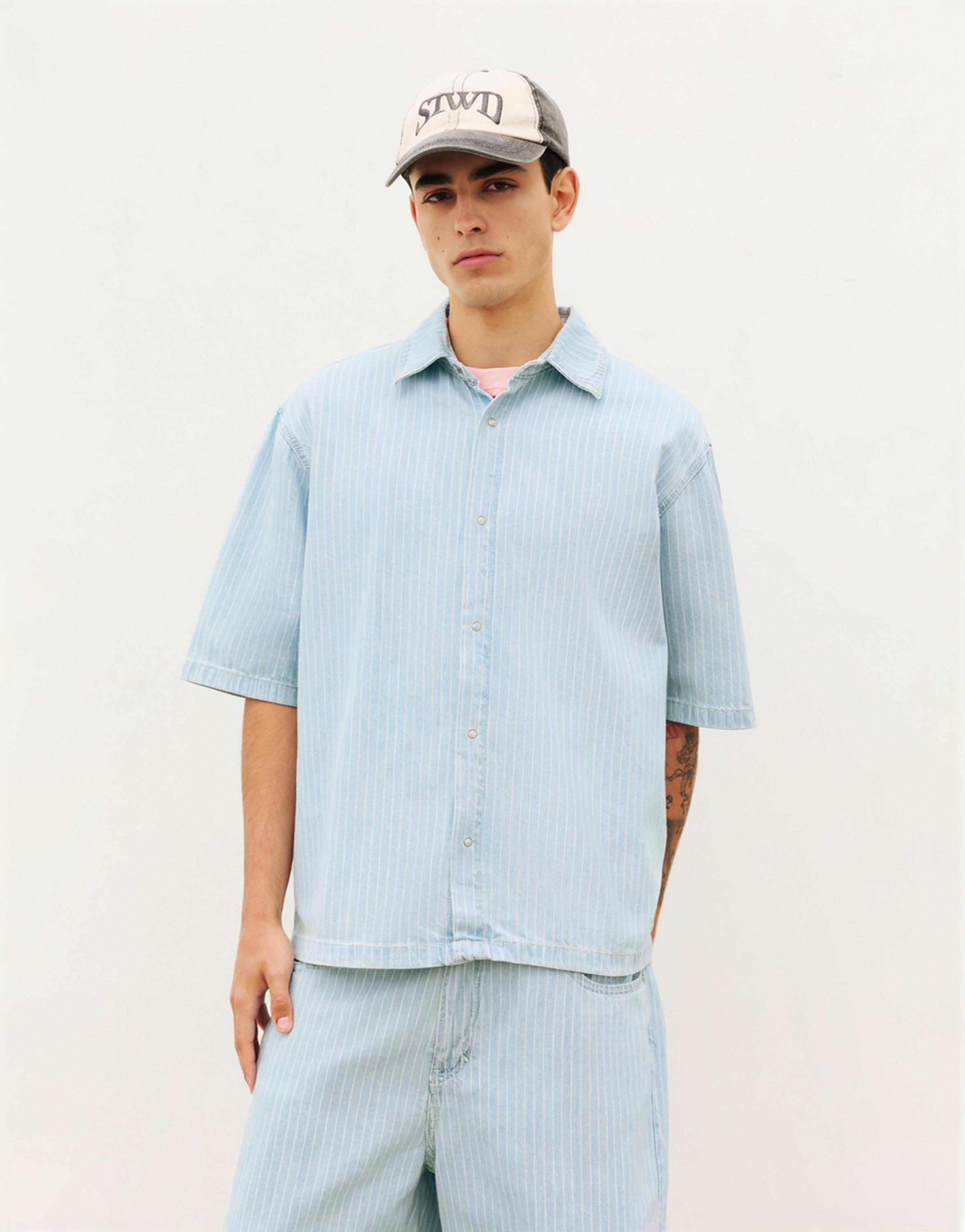 Denim striped short sleeve shirt — Pale indigo